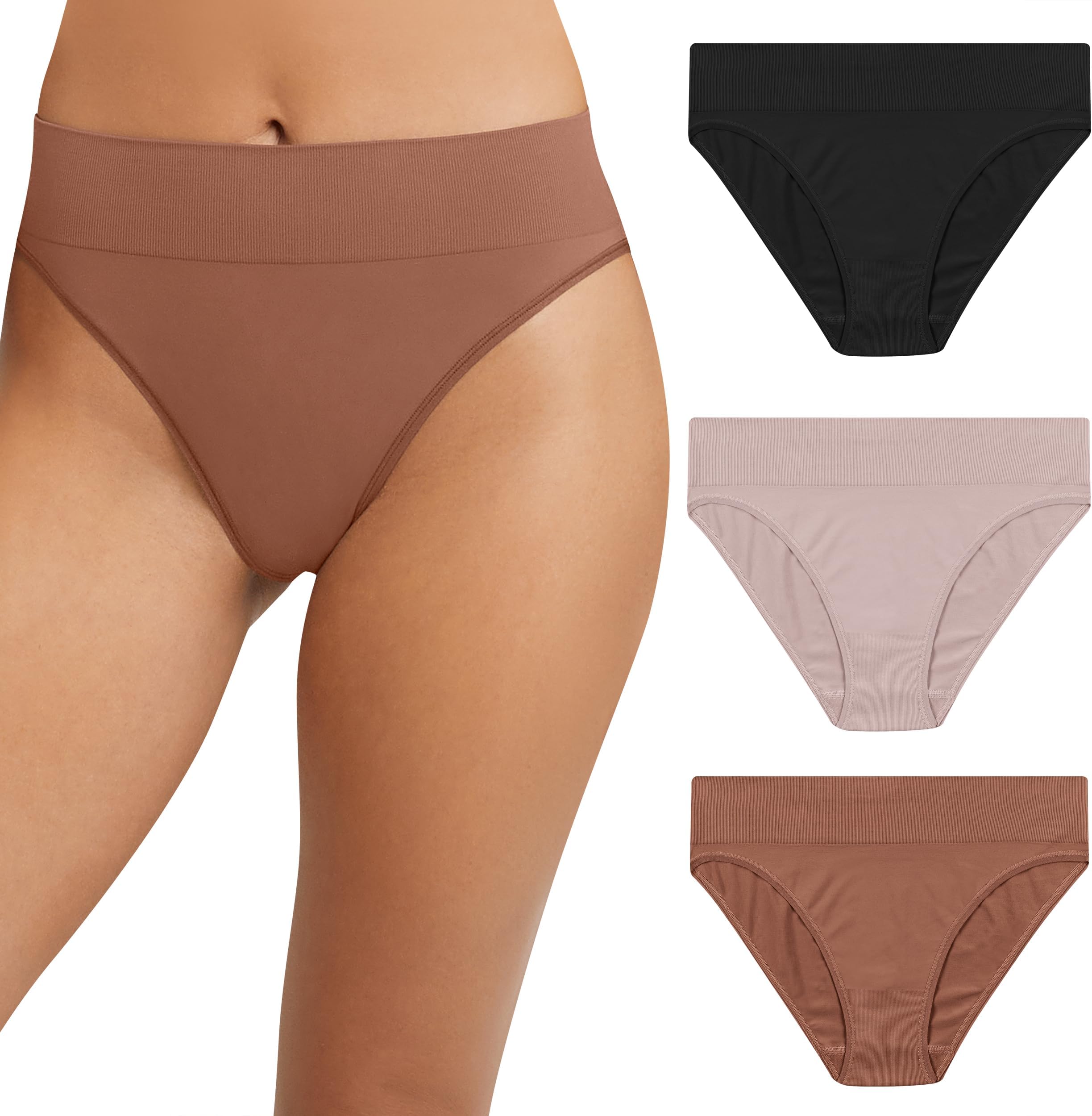 Women's M Underwear, Seamless Hi-cut Bikini Panties, High-leg Underwear for Women, 3-pack Bikini Style Underwear (pack of 3)