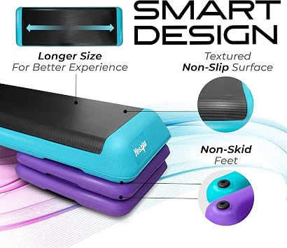 Yes4All Aerobic Stepper Exercise Steps with 3 Adjustable Height 10cm 15cm 20cm Step Platform – Fitness Stepper for Home & Gym, Aerobics, Cardio, Weights, Yoga