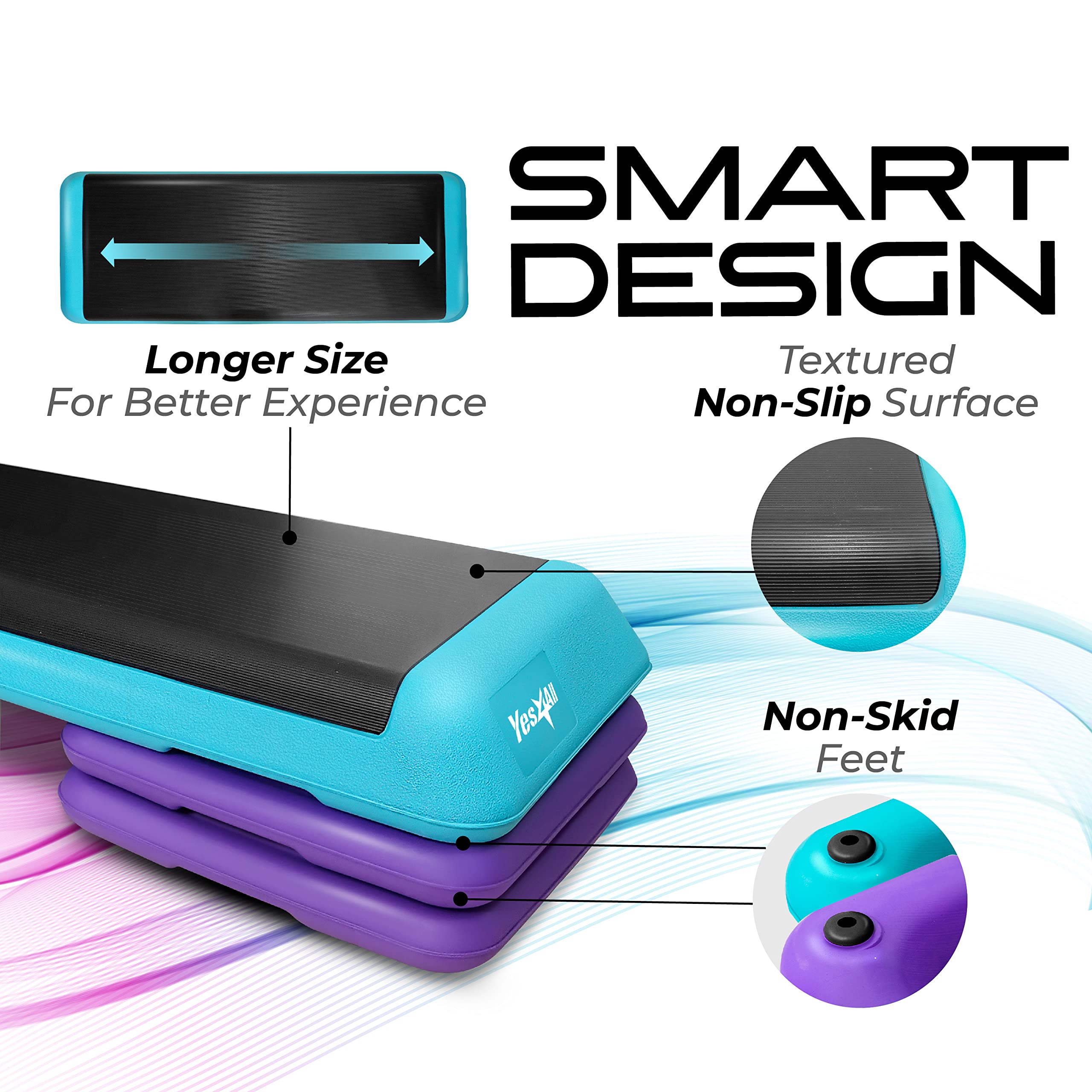 Yes4All Aerobic Stepper Marche d'exercice avec 3 Hauteur réglable 10cm 15cm 20cm Plateforme de marche - Stepper de fitness pour la maison et le gymnase, aérobic, cardio, poids et haltères, yoga