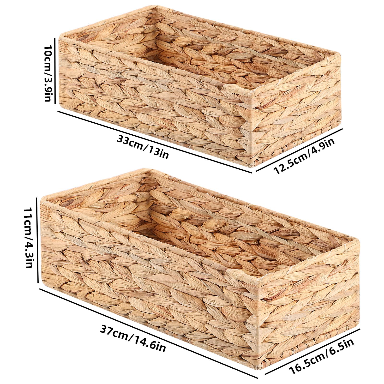 Set di 2 Cestini Portaoggetti Intrecciato, Cestino in Vimini, per Sistemare Vestiti e Riviste, Organizer Armadio, Grande 37×16.5×11 cm, Piccola 33×12.5×10 cm, Giacinto d'Acqua
