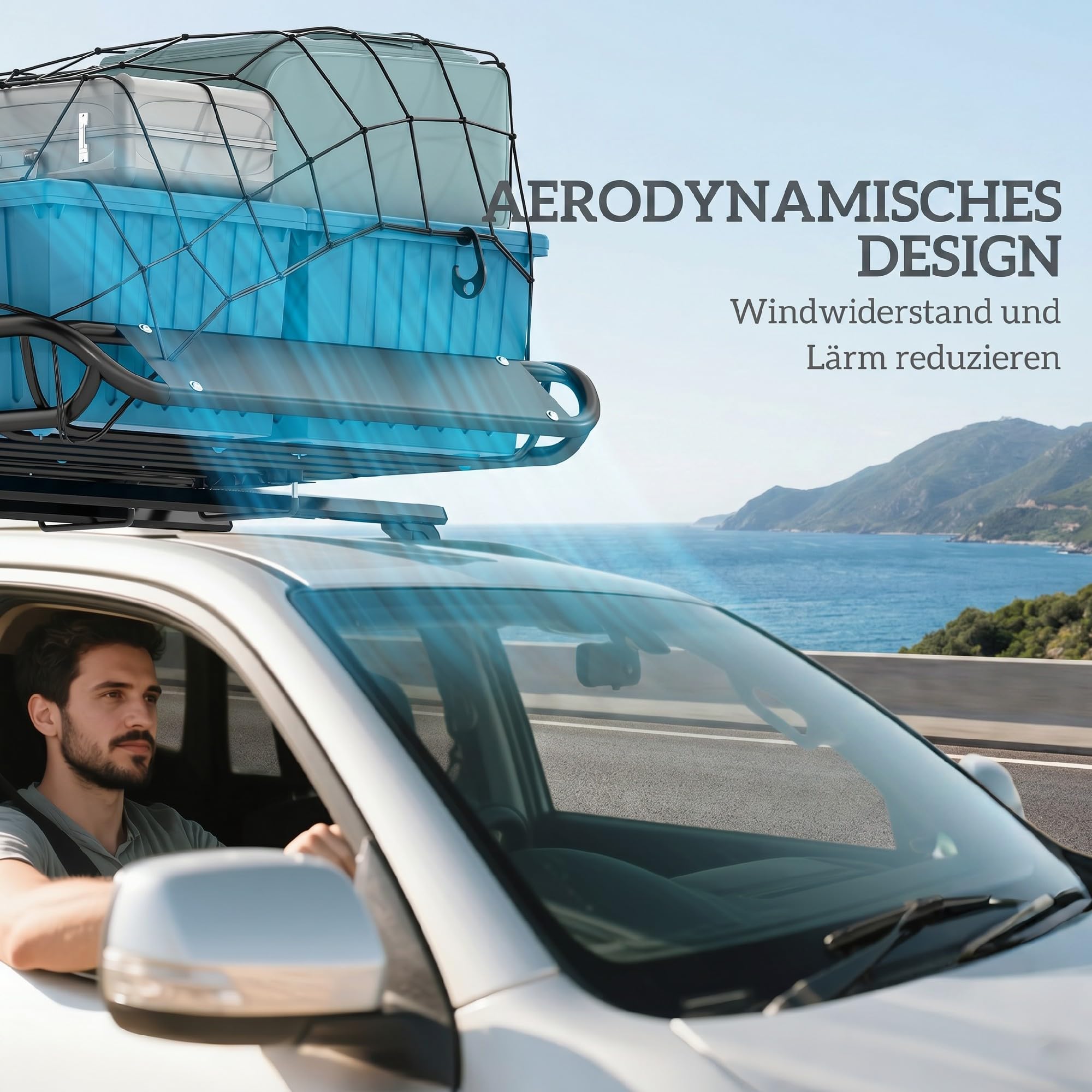 SPORTNOW Dachgepäckträger Universal Dachkorb mit Windschutz bis 68 kg, Rostfrei Auto Gepäckträger aus Stahl, Dachträger Gepäckkorb für SUV Trucks, 116 x 92 x 11,5 cm, Schwarz