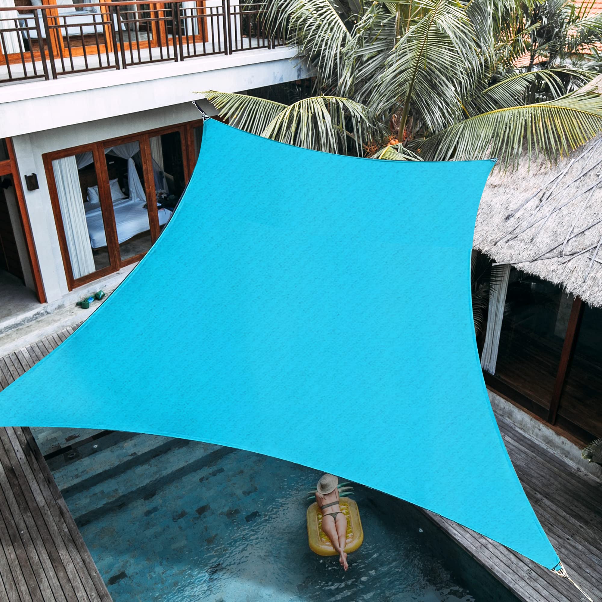 Palace World 10' x 13' Turquoise Rectangle Sun Shade Sail Sun Block Canopy Awning Commercial Grade 190 GSM Permeable UV Block for Outdoor Garden Backyard - We Make Custom Sizes