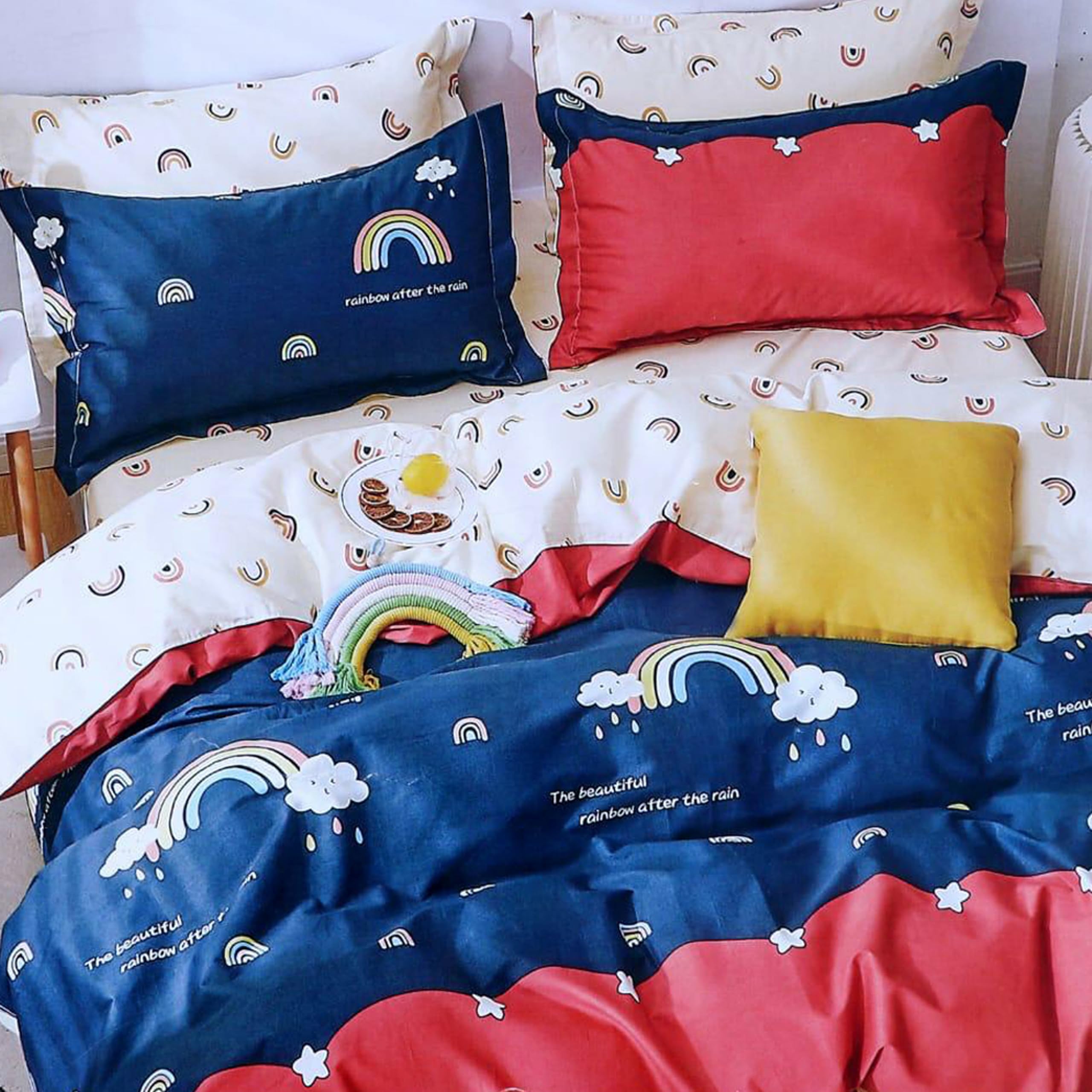 Weave & Décor Super Soft Super Comfortable Pure Cotton Feel Blue Rainbow Kids Single Bed Comforter-image-12