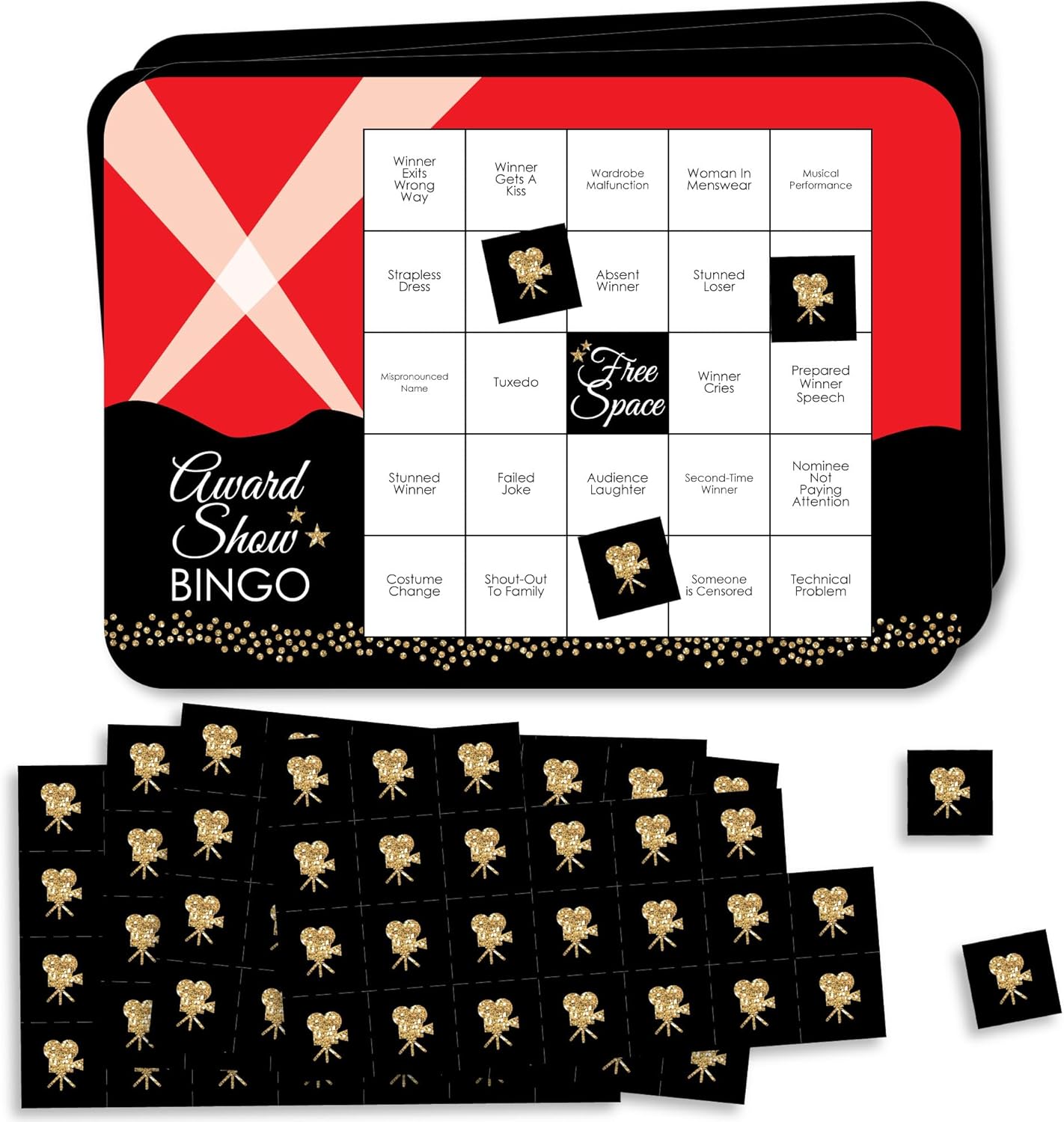 Big Dot of Happiness Red Carpet - Award Show Bingo Cards and Markers - Movie Night Party Bingo Game - Set of 18
