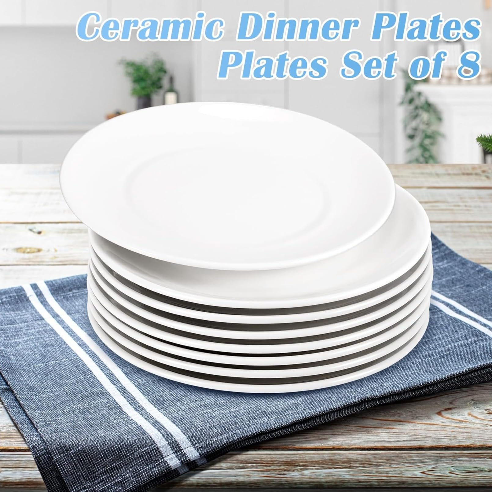 Lot de 8 assiettes plates blanches de 20,3 cm, assiettes à salade en porcelaine, assiettes à dessert en céramique, passent au micro-ondes et au lave-vaisselle