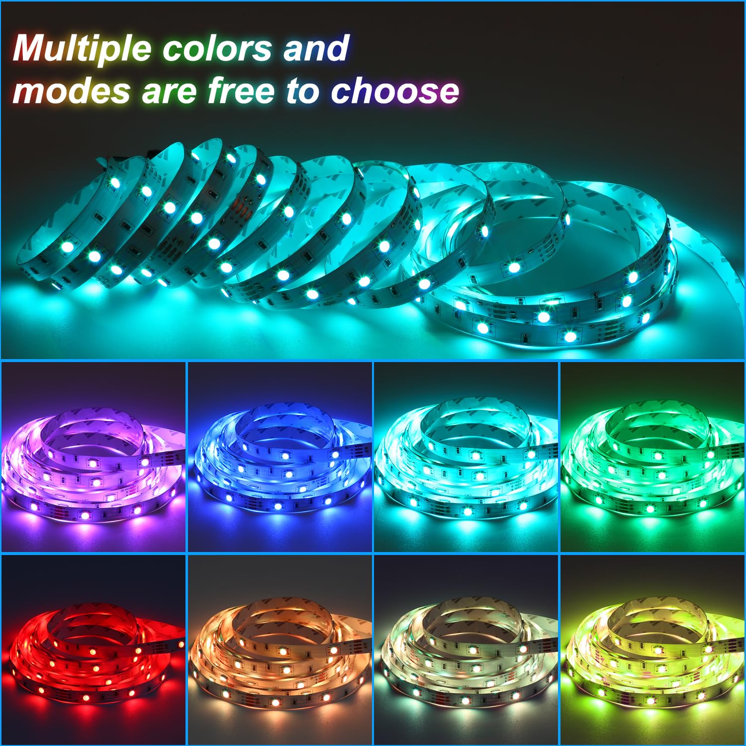 Phopollo 5050 LED Strip Lights 25ft – RGB Color Changing Lights With Remote For Bedroom, Kitchen