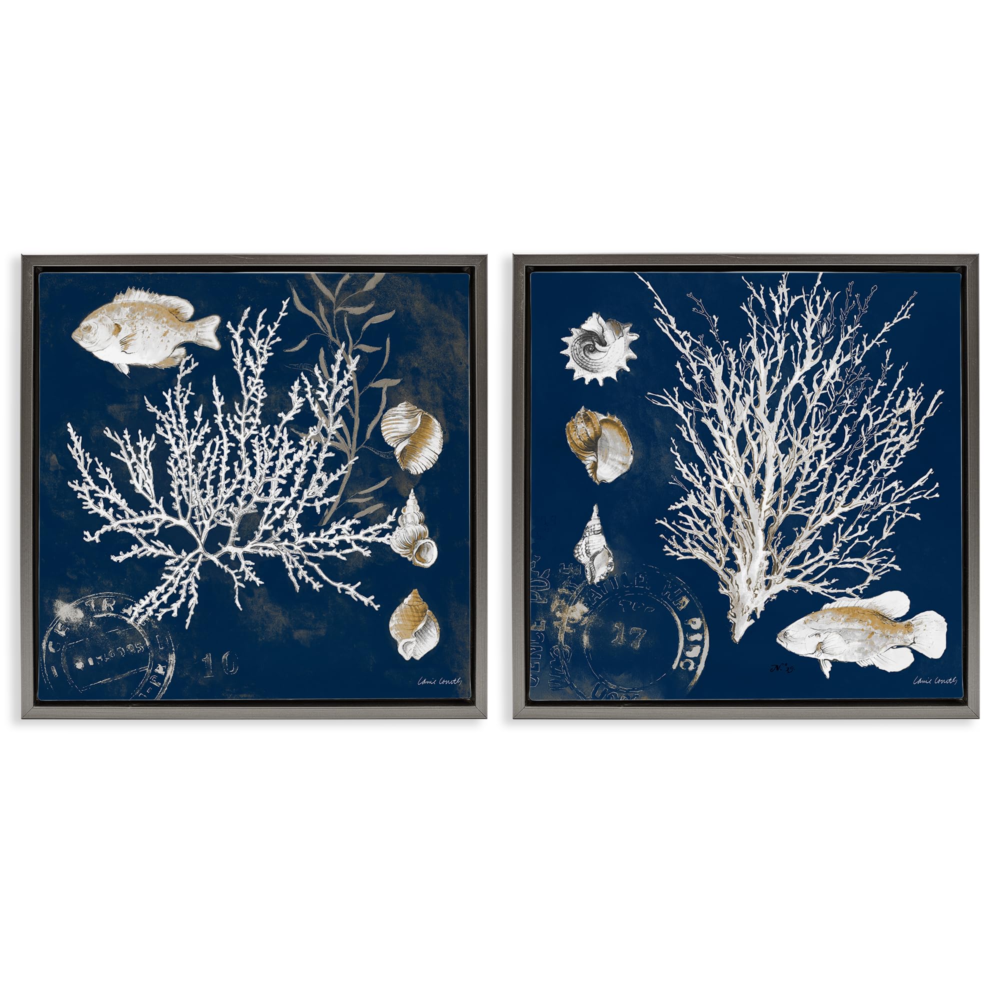 'Navy Coral Medley'| 2pc Floating Frame Art Set 2