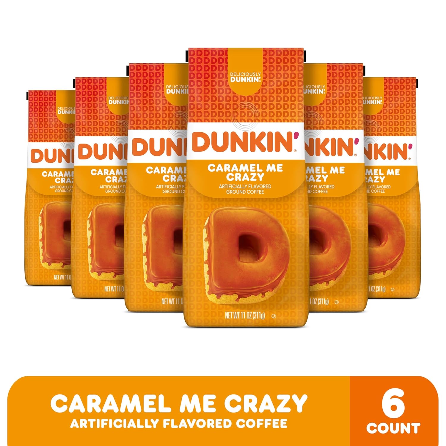 Dunkin' Caramel Me Crazy Flavored Ground Coffee, 11 Ounces (Pack of 6)