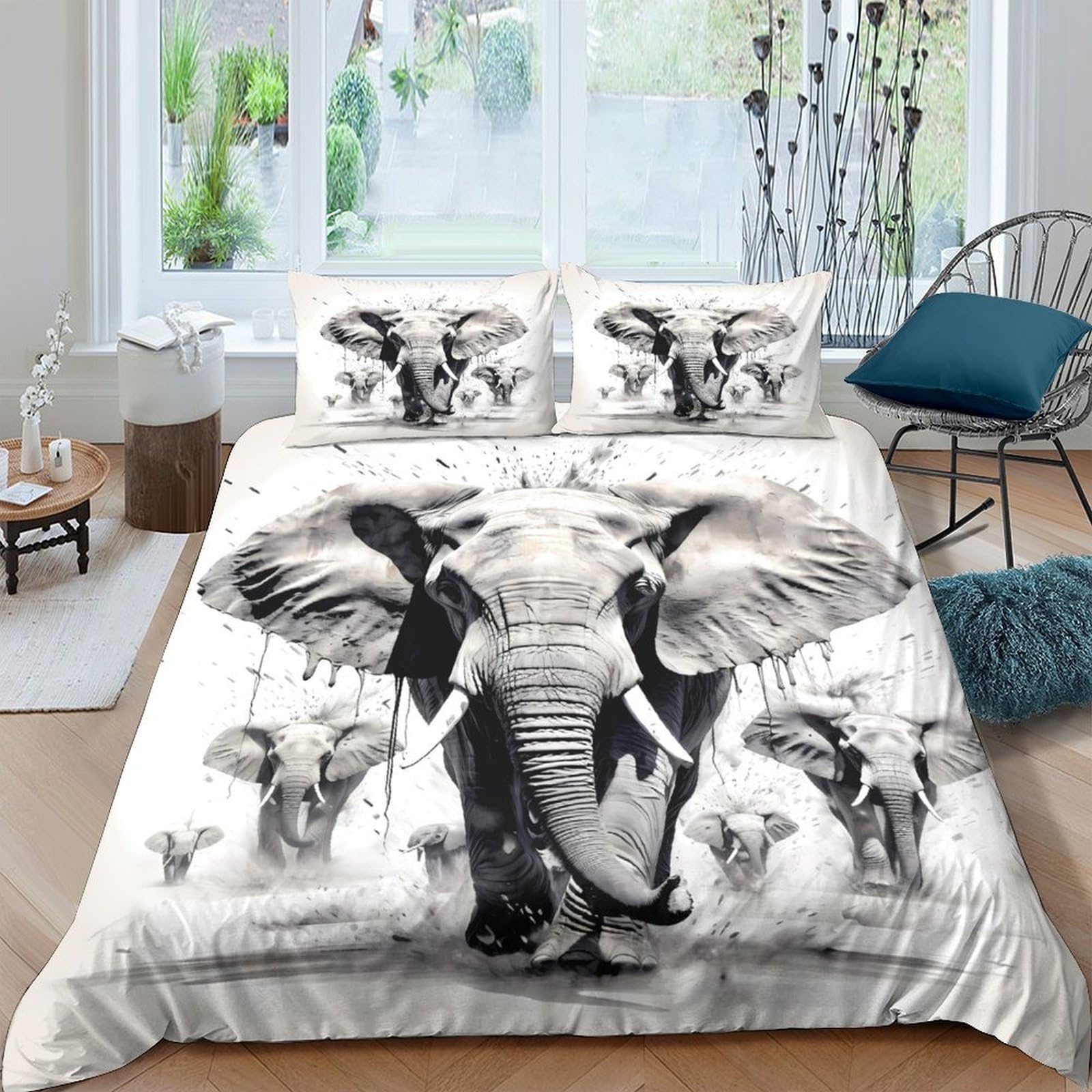 Ctjqhvkz Style-10 3D Printed Elephant Art Fitted Sheet Microfiber Soft Black White Forest Mattress Cover For Bedroom Guest Room Decor Single（135X200cm）