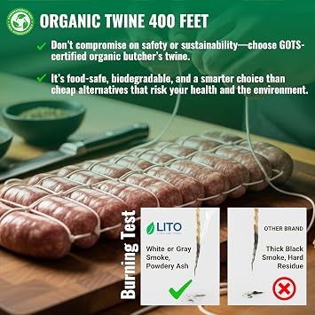 Butchers Twine 400 Feet 1.2mm Heavy Duty Cooking Twine Natural Organic Cotton Twine Kitchen String, Food-Safe Bakers Twine and Oven-Safe for Trussing Meat, Turkey, Baking, BBQ & Crafts