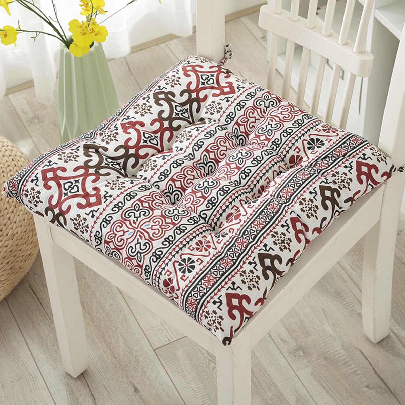 Velvet Chair Cushions for Dining Chairs, Set of 1 2 3 4 5 6,Seat Pads for Kitchen Chairs with Ties,40cm*40cm(15.7in*15.7in) (3, Pattern, 15.7in*15.7in)