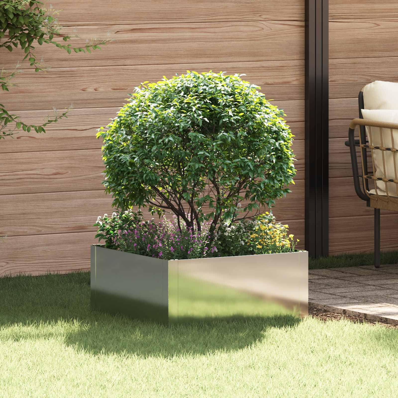 vidaXL Bordo per prato 60 x 60 x 35 cm, in acciaio argentato,