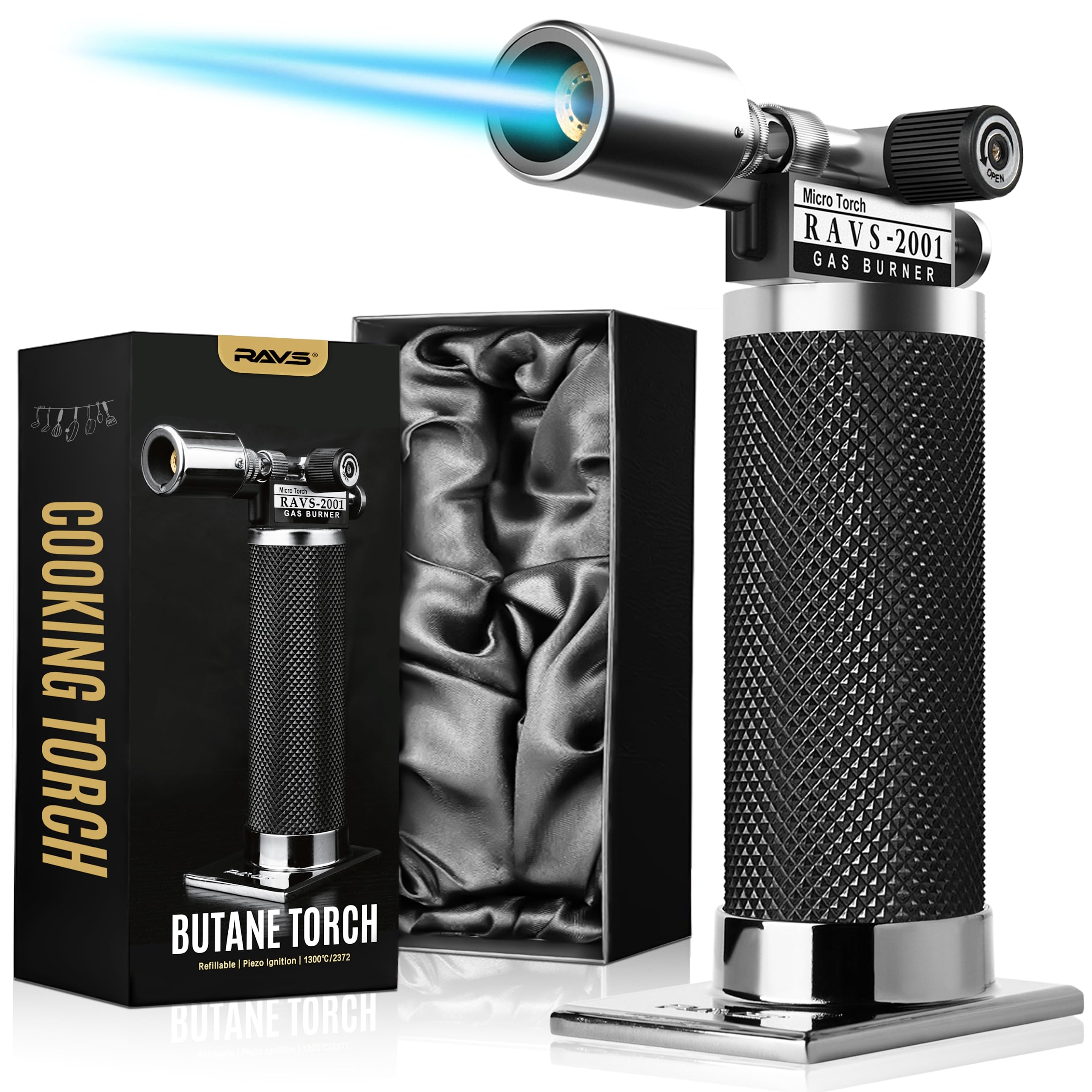 ravs Ultra Premium Gift Butane Torch Lighter, Refillable Kitchen Torch with Adjustable Flame, Cooking Torch Culinary Torch, Blow Torch for Baking,Creme Brulee,Welding,BBQ,Butane for torch not included