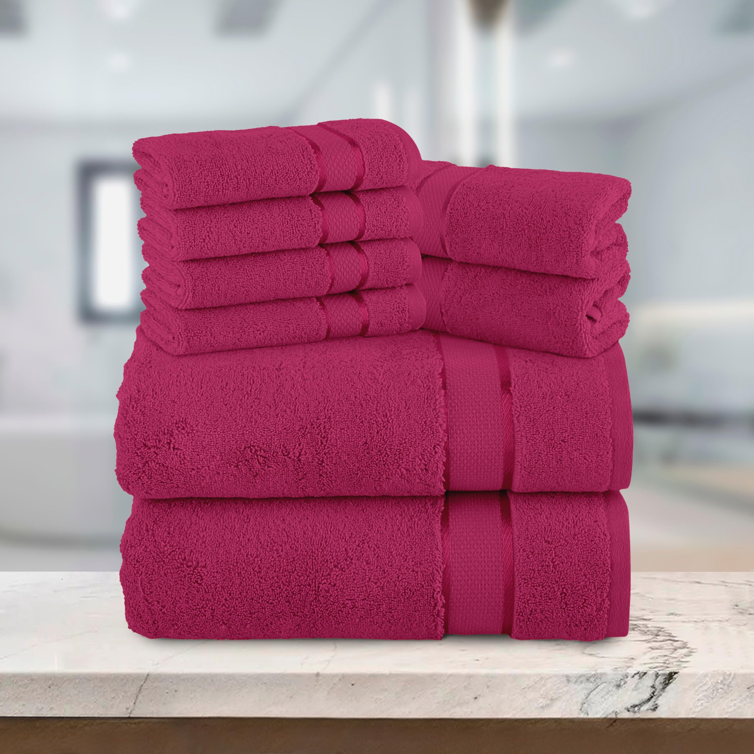 Elegant Comfort Set di 8 asciugamani in cotone di alta qualità, include 4 salviette, 2 asciugamani per le mani e 2 teli da bagno, 100% cotone turco, asciugamani altamente assorbenti e super morbidi,