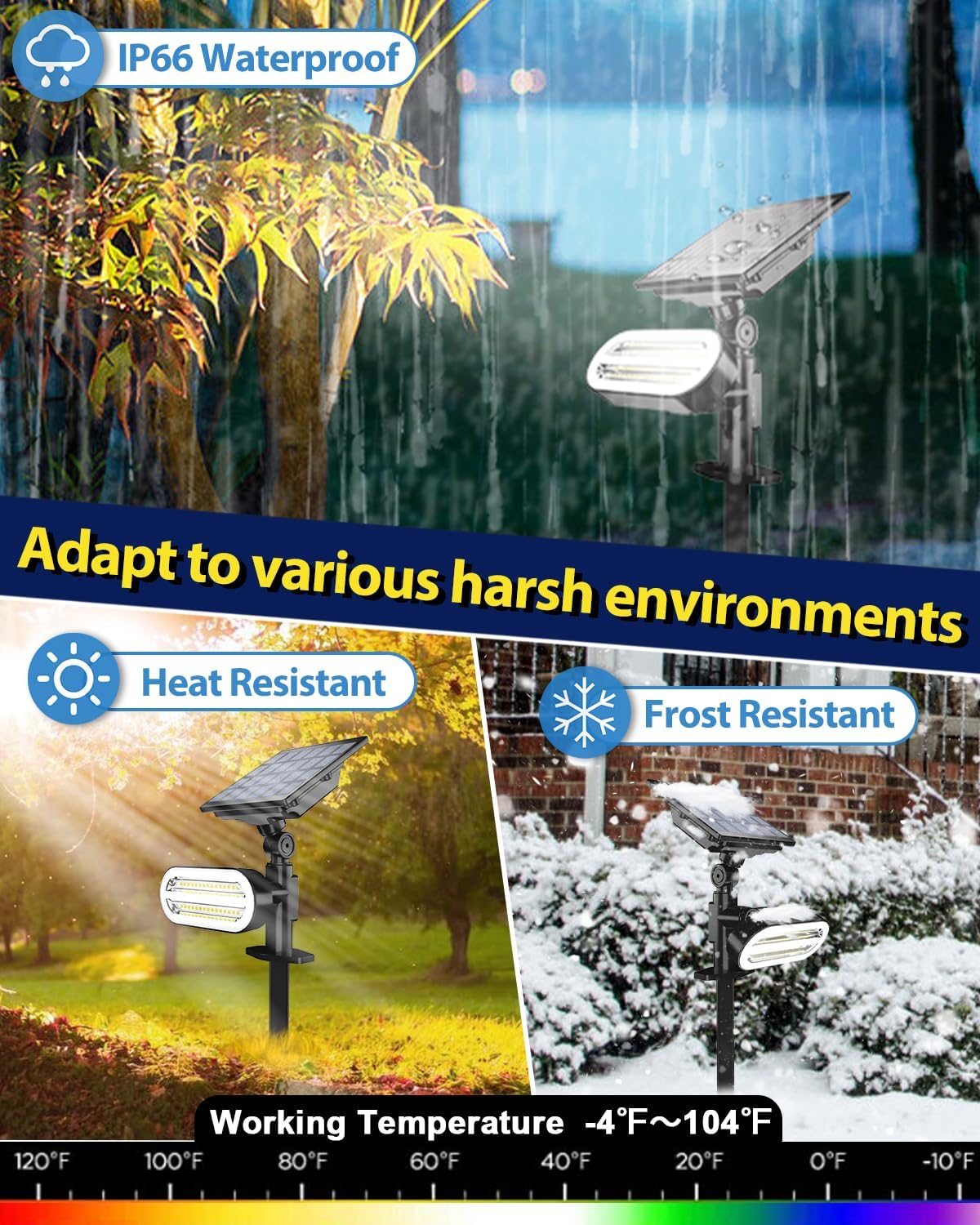 Solar Spot Lights Outdoor, 3 Lighting Modes Landscape Spotlights, IP65 Waterproof Solar Powered Outside Lights for Garden Yard Pathway Tree Flag, Cool White, 2 Pack