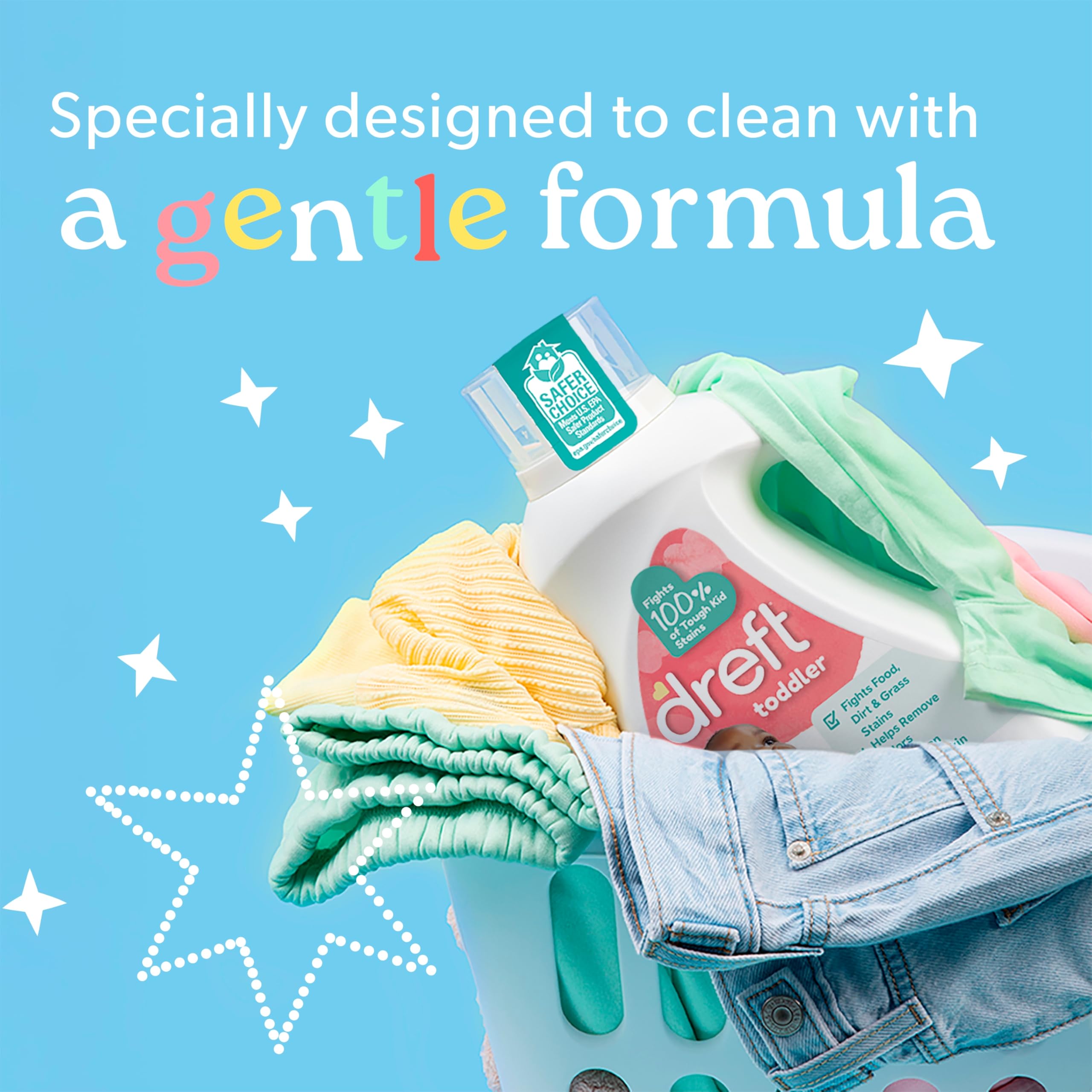 Dreft Stage 2 Active Baby Detersivo liquido per bucato, aiuta a rimuovere il 99% delle macchie di alimenti per bambini, ipoallergenico, 114 carichi