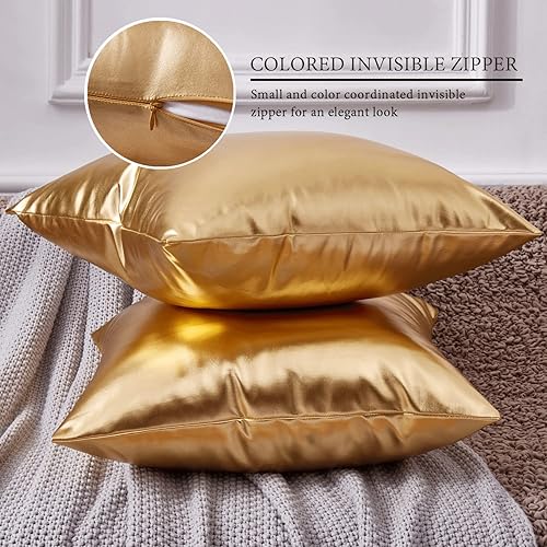 Miniatura 2 de EUCIOR Almohada Decorativa, Fundas de Almohada Doradas 20x20, Fundas de Almohadas Decorativas de Tiro Modernas Metálicas Brillantes Funda de Cojín,