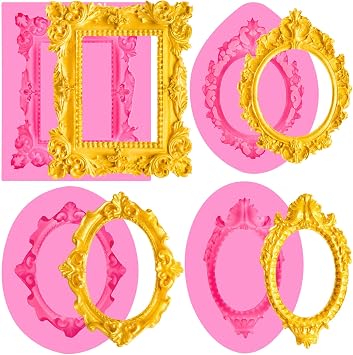 JOERSH Baroque Frame Silicone Fondant Mold, 4Pcs