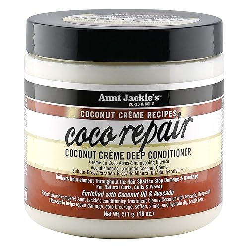 Aunt Jackie's Recetas de crema de coco acondicionador reparador de coco para cabello profundo, proporciona nutrición, detiene el daño, la rotura