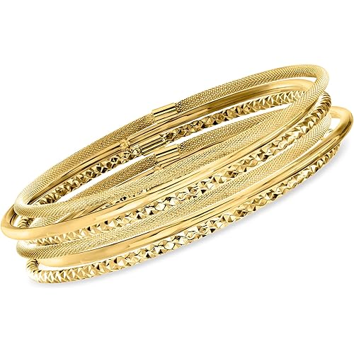 Ross-Simons Italian 14kt Yellow Gold Multi-Finish Jewelry Set: 6 Bangle Bracelets