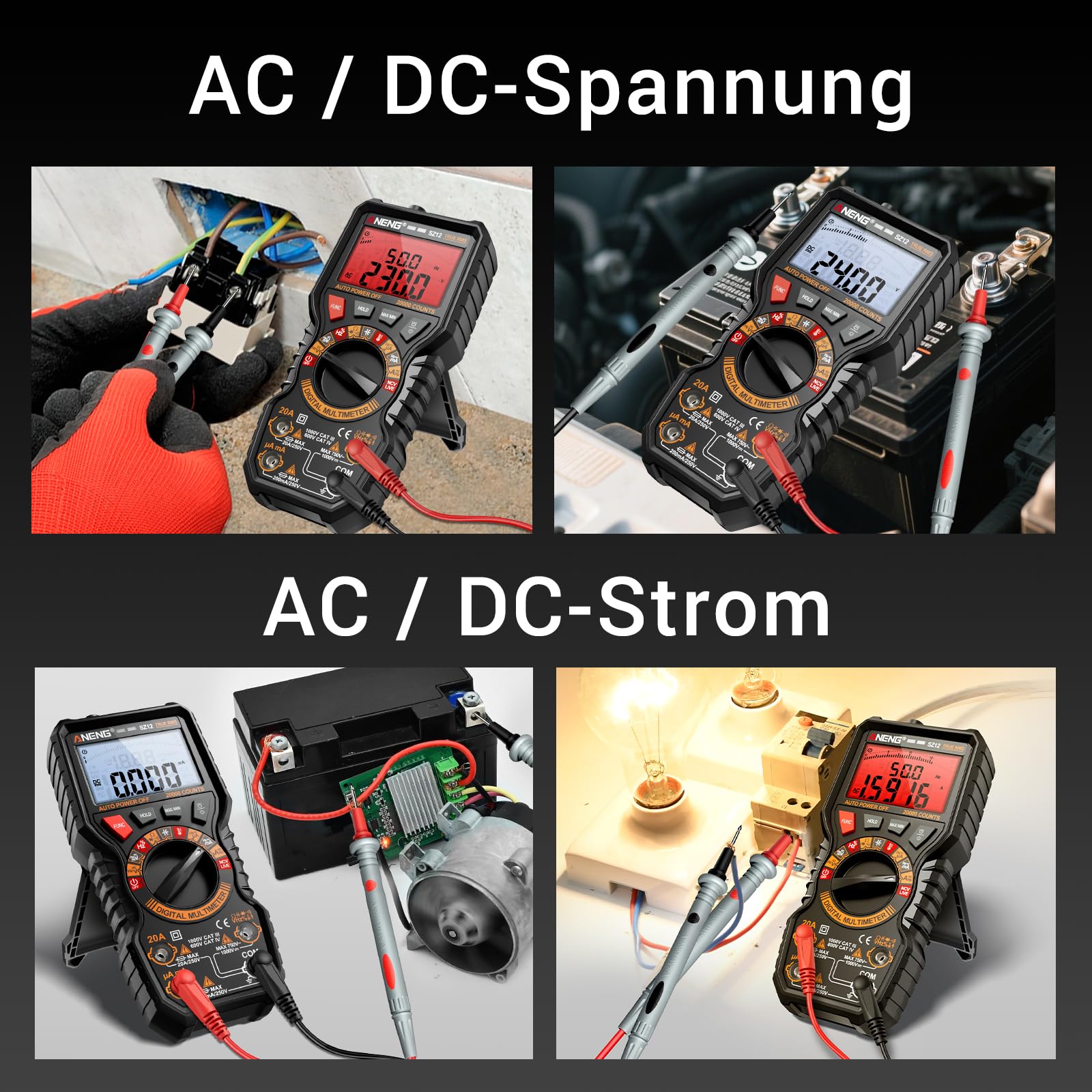 ANENG Multimeter, 20000 Counts TRMS Voltmeter, Max/Min,AC/DC,NCV für Kfz | Misst AC/DC-Spannung und -Strom, Widerstand, Kapazität und Dioden; großes LCD mit Hintergrundbeleuchtung,Magnethalterung