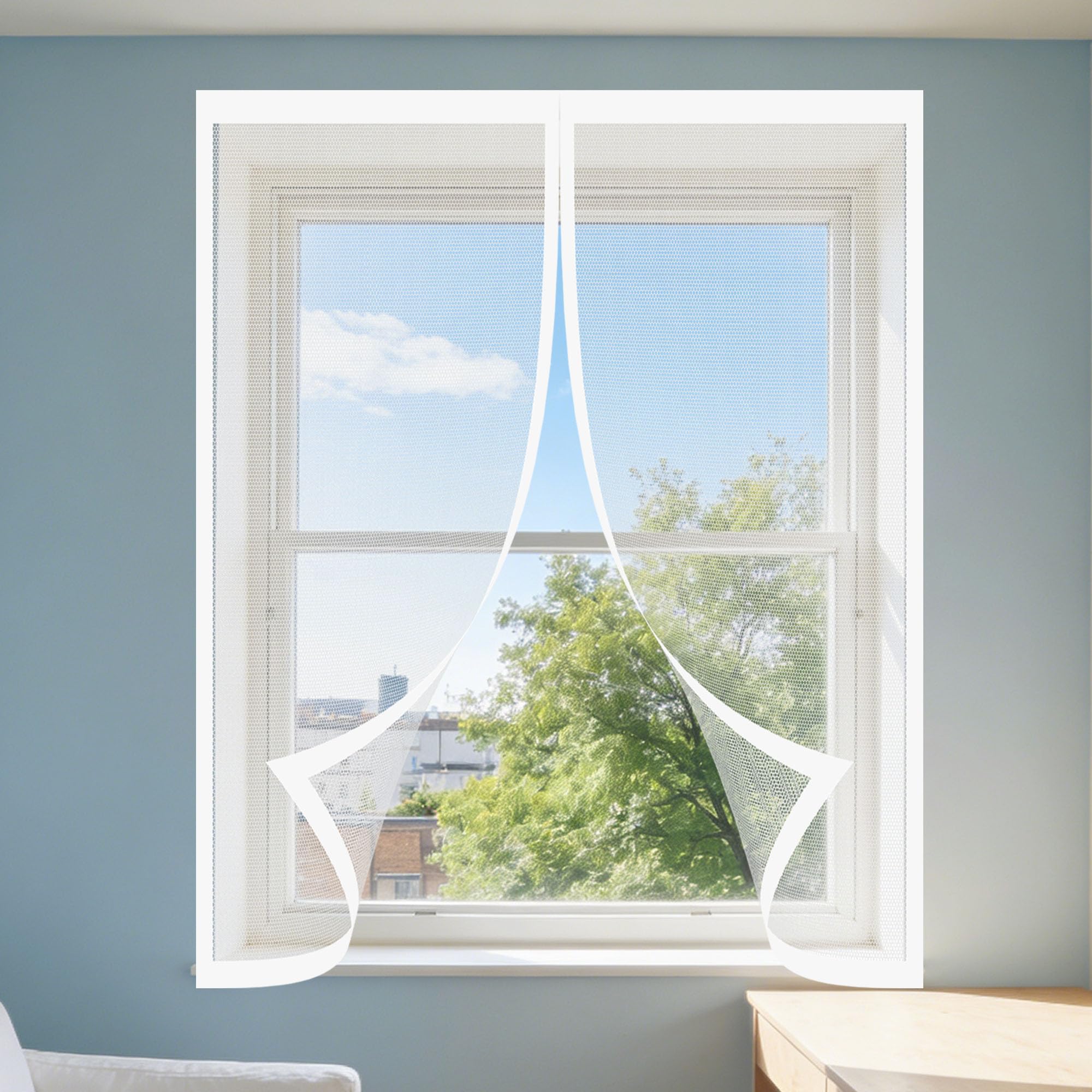 Zjunli White Magnetic Fly Screen Window 130 X 170 Cm Selfadhesive Tape Fly Screen For Window Easy Installation For Living Room Bedroom Offfice,