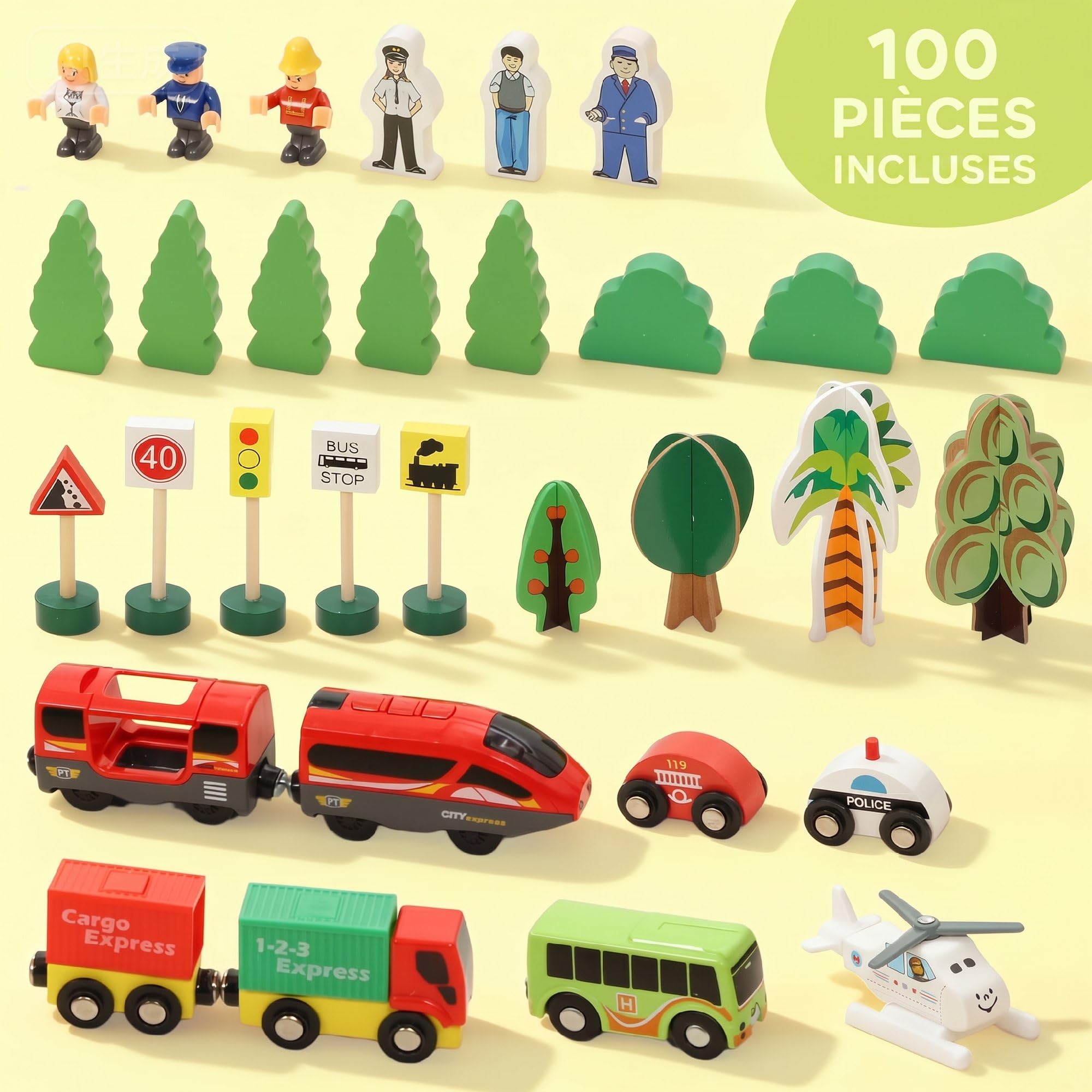 AIYAPLAY Tren de Madera Set 100 Piezas vía para niños 3+ años
