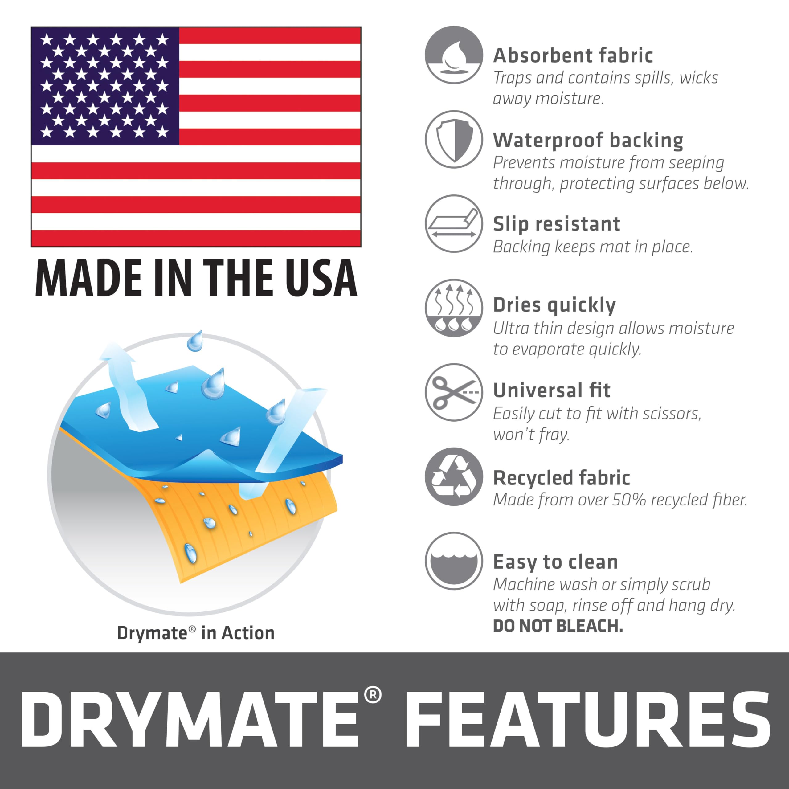 Drymate Tapete prémium XL para debajo del fregadero, impermeable, para cocina, baño, forro absorbente para estantes, antideslizante, no adhesivo, lavable a máquina (fabricado en Estados Unidos) (24 x