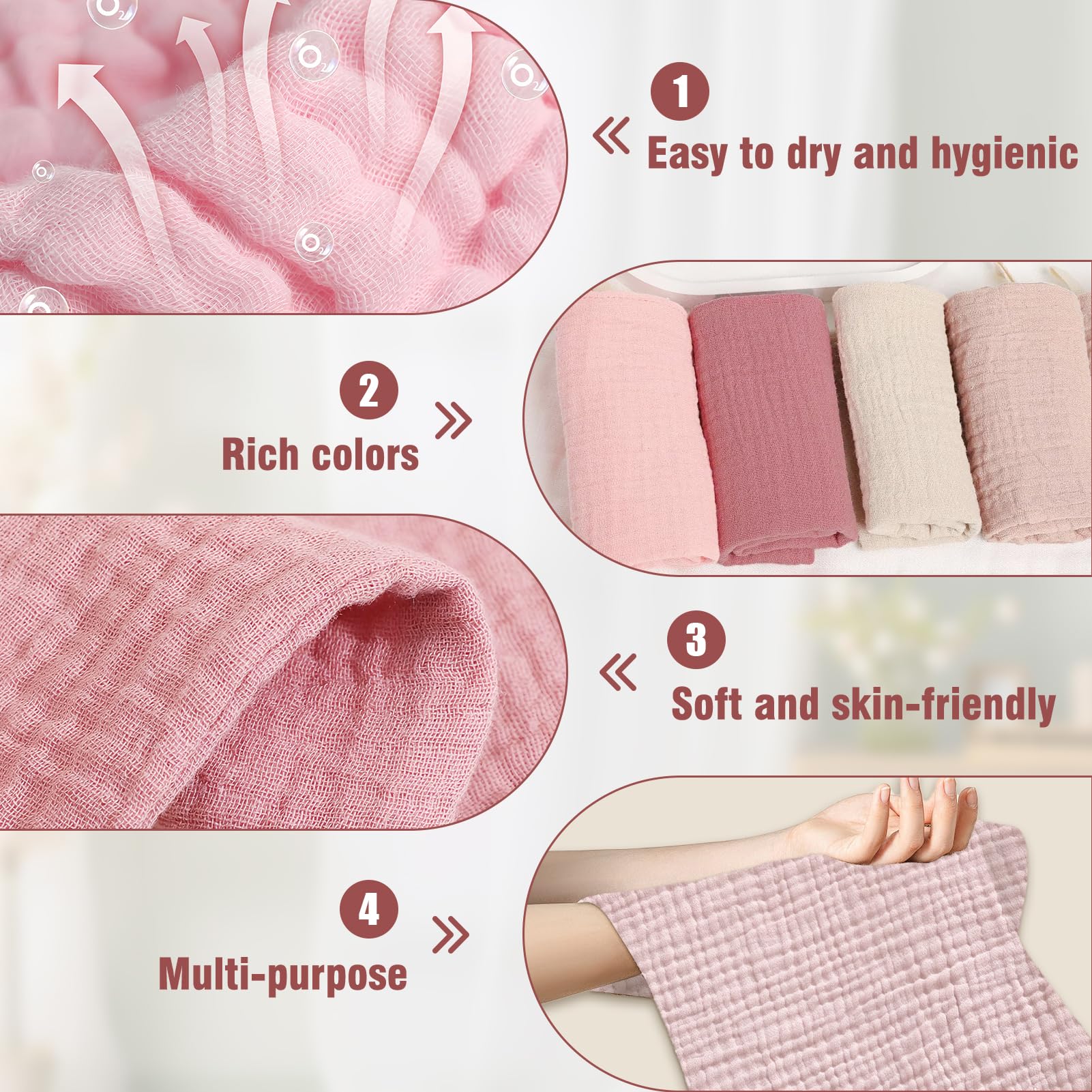 RUGBOL 4 Pcs Muslin Face Cloths - Image 3