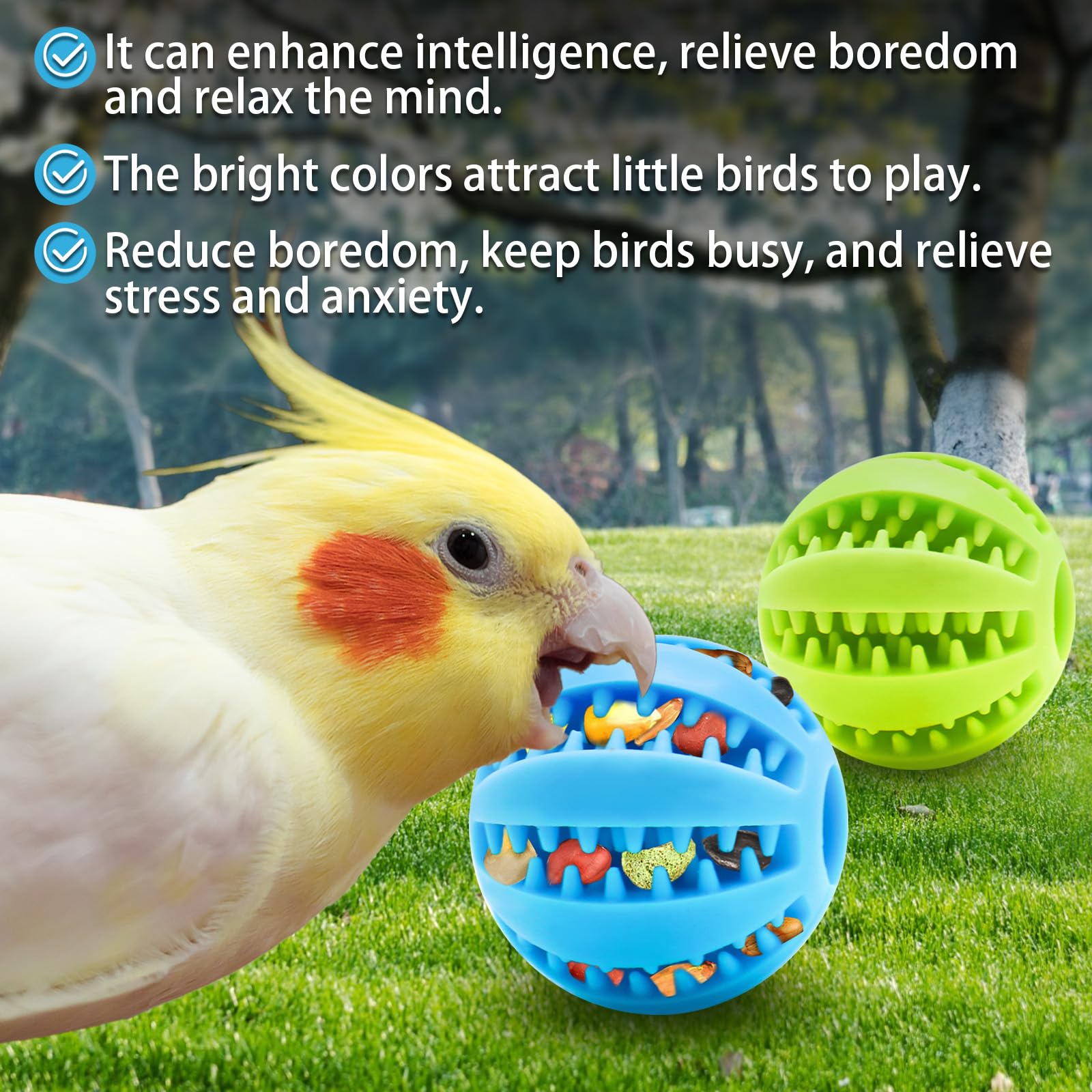 2 juguetes de búsqueda para todas las aves, comedero para loros, bolas masticables, juguete interactivo, accesorios de jaula para pájaros y animales pequeños, periquitos, pollos, loros