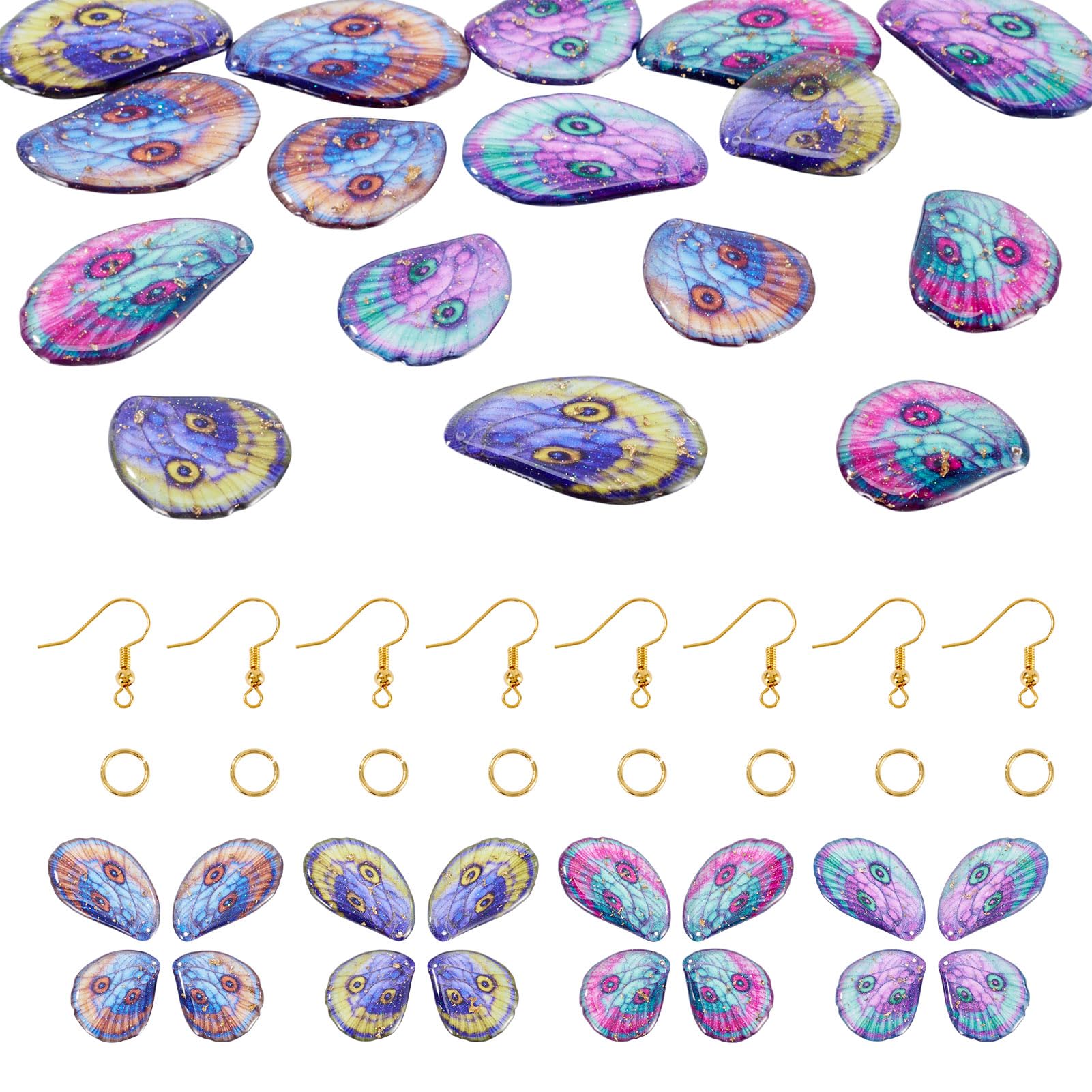 Spritewelry Butterfly Wing Earring Charms Colorful Insect Dragonfly Wings Feather Pendants Resin Wing Charms with Hooks & Jump Rings for DIY Jewelry Making Kits — image 1