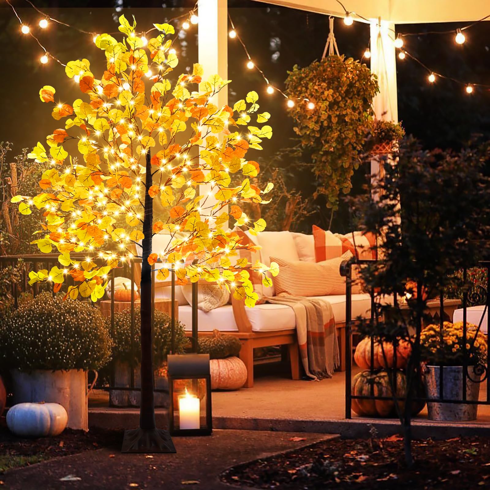 Ruidazon 6 FT Fall Lighted Ginkgo Tree 240 LED with Timer 8 Flashing