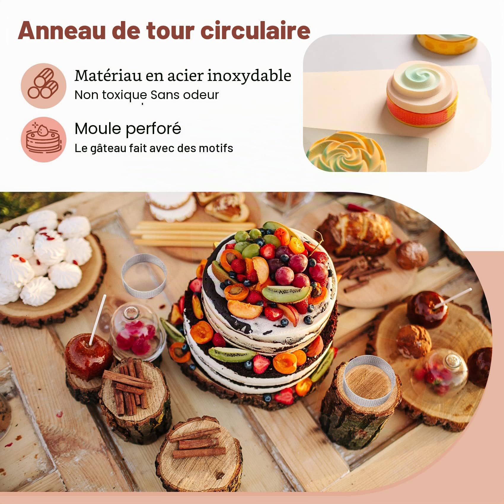 Lot de 10 moules en acier inoxydable, 6 cm, ronds, perforés, pour desserts, pour tartes aux fruits, quiches, mousse, avec revêtement antiadhésif, ustensiles de cuisine inoxydables