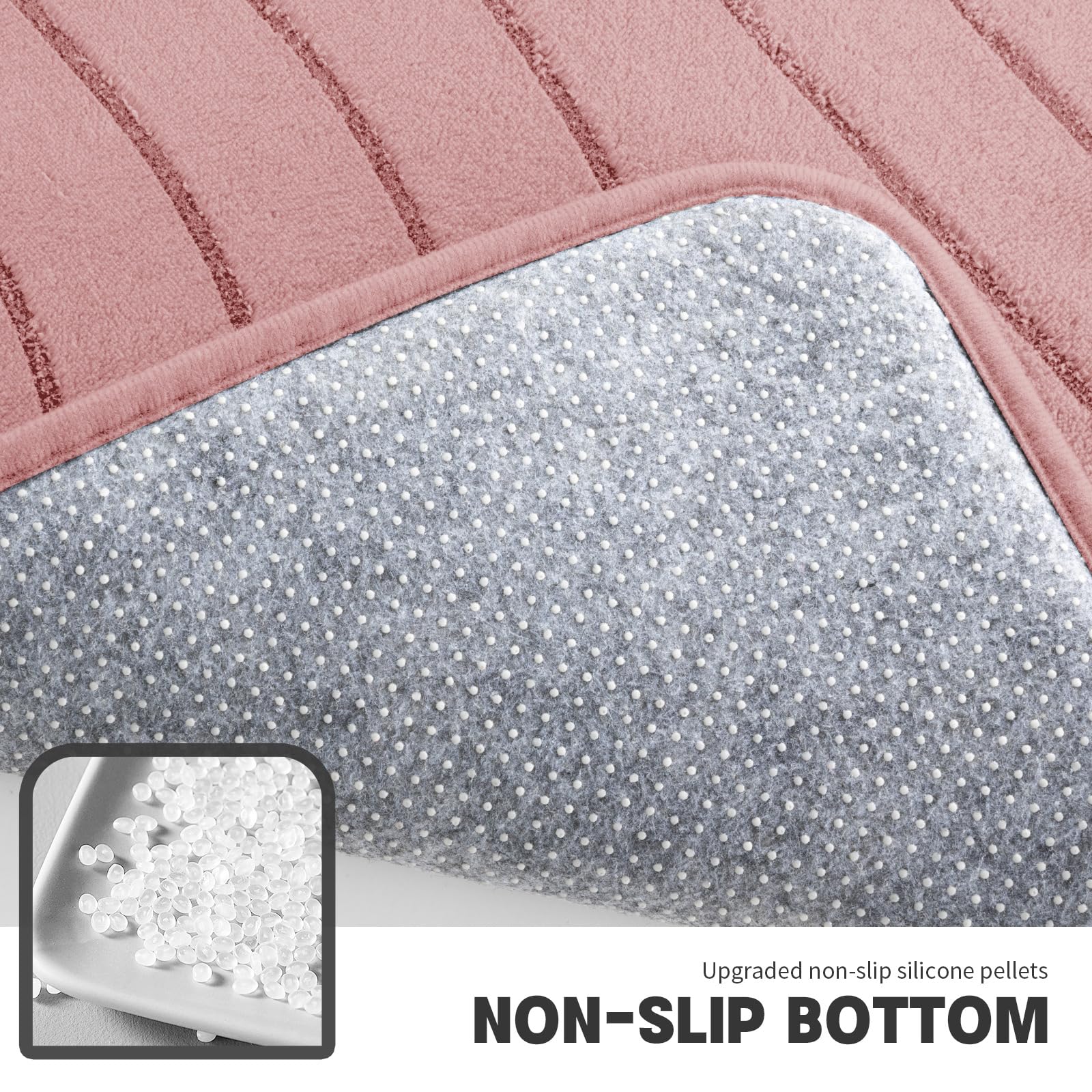 YIHOUSE Badezimmerteppich-Set, weich, rutschfest, Memory-Schaum, extra dicke Badematten für Badezimmer, maschinenwaschbar, Badteppich-Set für Badewanne, WC und Boden, 3-teilig, Rosa