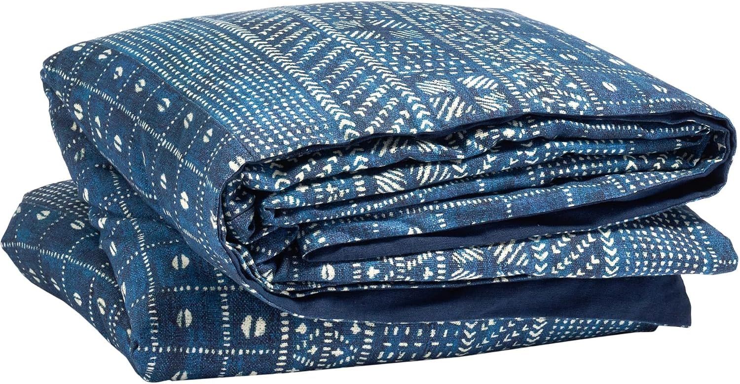 Pine Cone Hill Kodi Batik Indigo Duvet Cover, Full/Queen Size, Blue Graphic Pattern