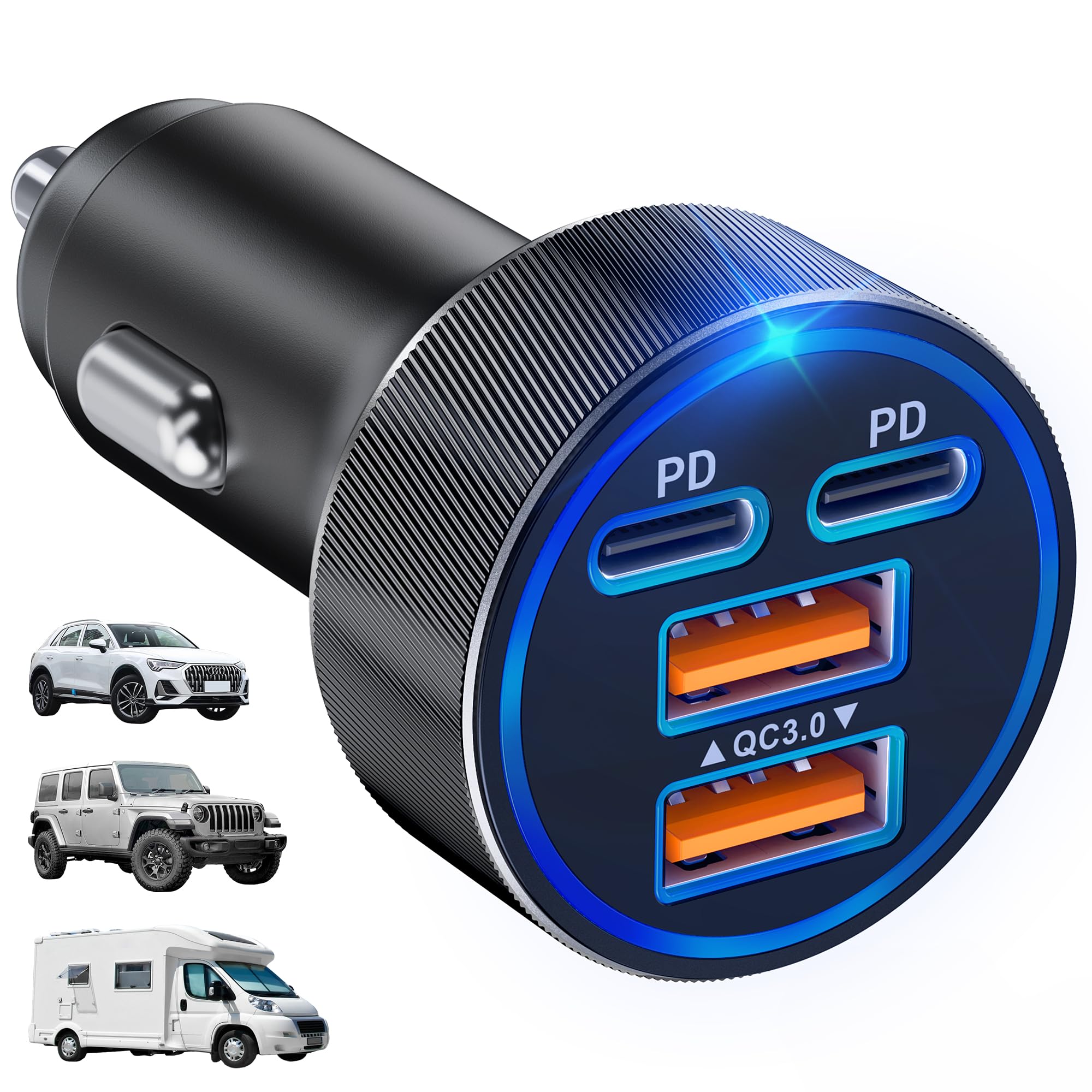 Chargeur de voiture USB-C, adaptateur de voiture à 3 ports de type C, chargeur de voiture avec Power IQ 3.0, pour iPhone 17/16/15/14/13 Series