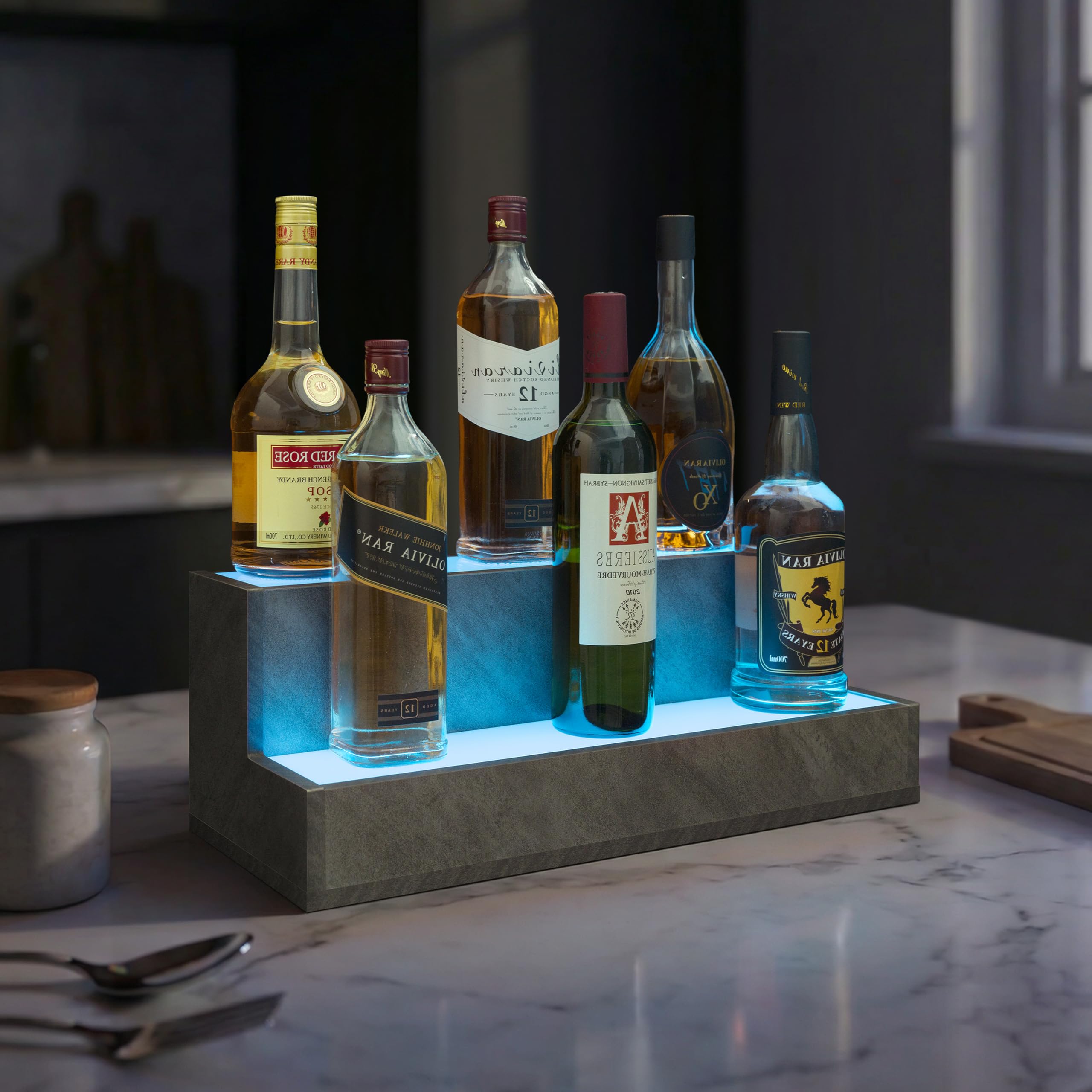 Cubehom LED Lighted Bar Shelves, 20 Inch Bar Display Shelf, Liquor Bottle Display Shelf with App & Remote Control, 2 Step Freestanding Holding Bottles