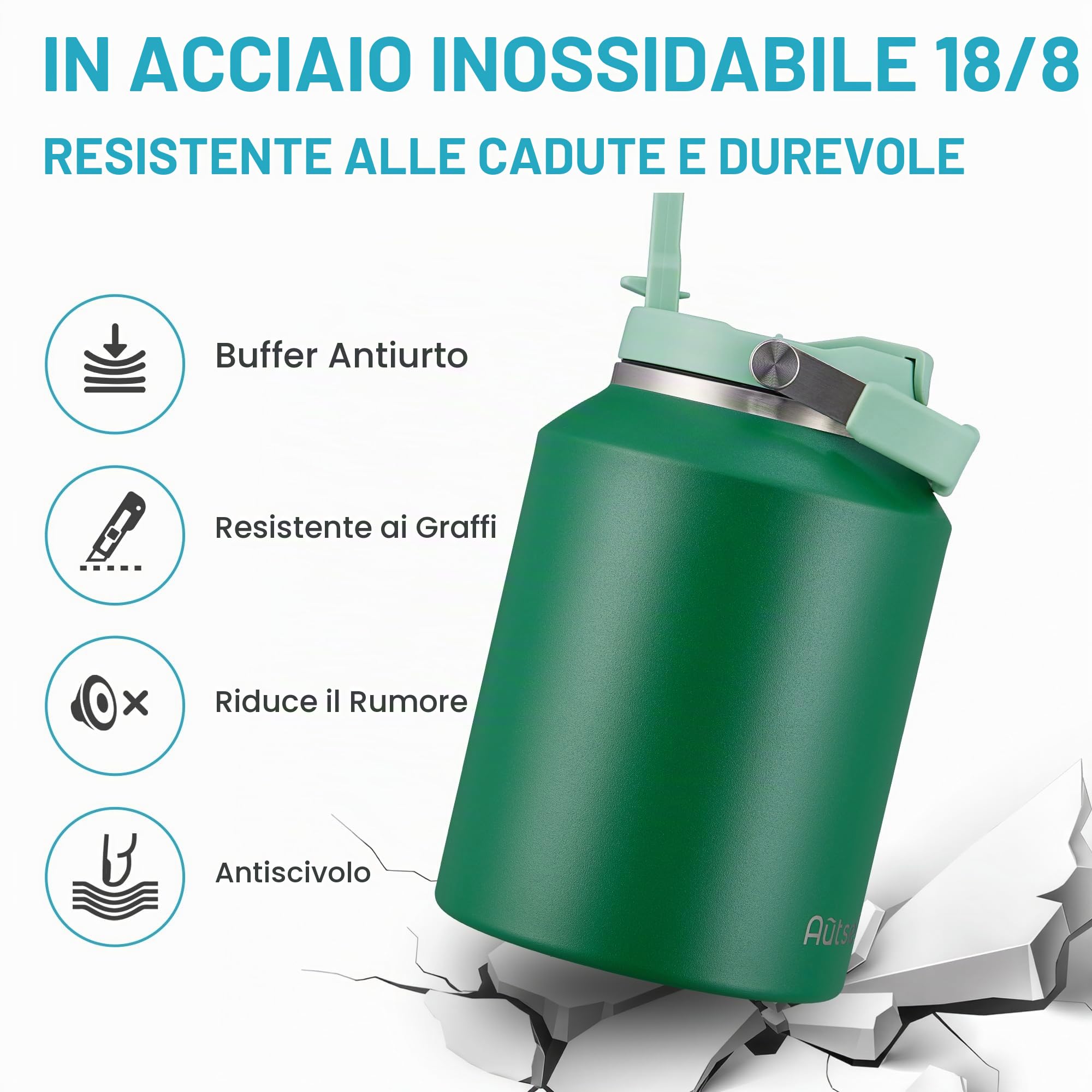 Borraccia Termica 2 litro Bottiglia Termica Senza Perdite Borraccia Palestra Sportiva in acciaio inox, rimanere fredde 24h o calde 12h, Senza BPA
