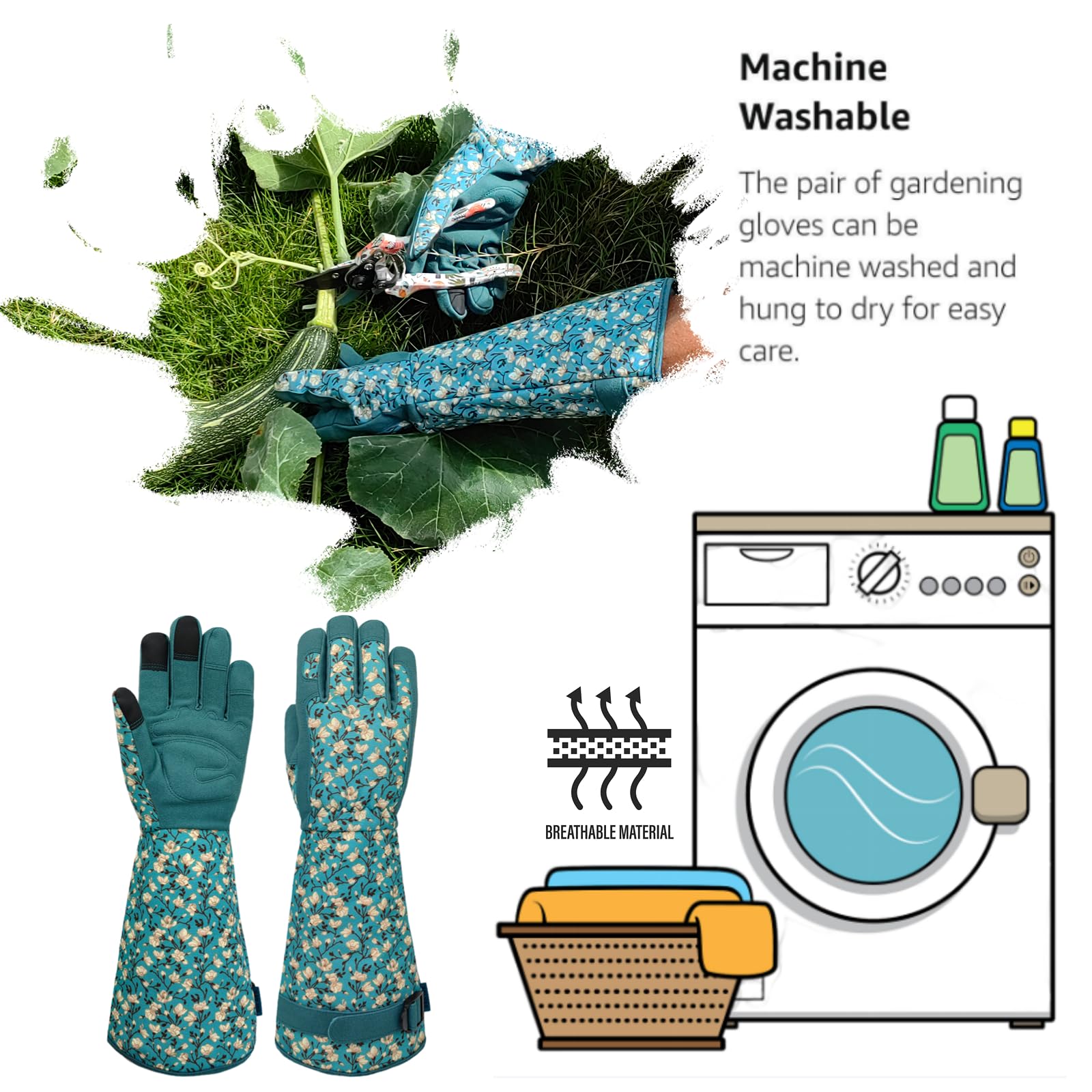 Guantes de jardinería multiusos, guantes de jardín de cuero sintético para mujer, guantes de trabajo, regalos de jardinería y regalos de jardín (azul lago, grande)