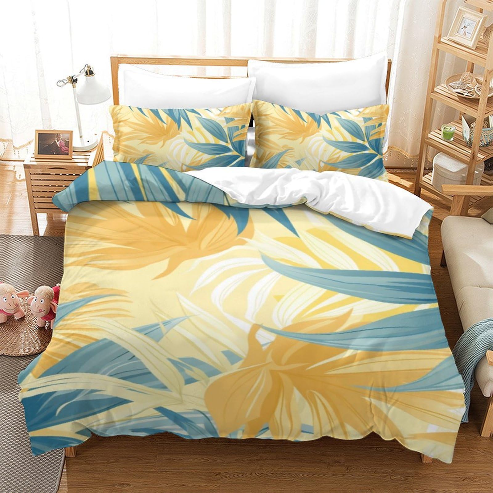 Parure adulte de lit enfant Les Feuilles 140x200 résolvant la corvée du lit grâce au zip