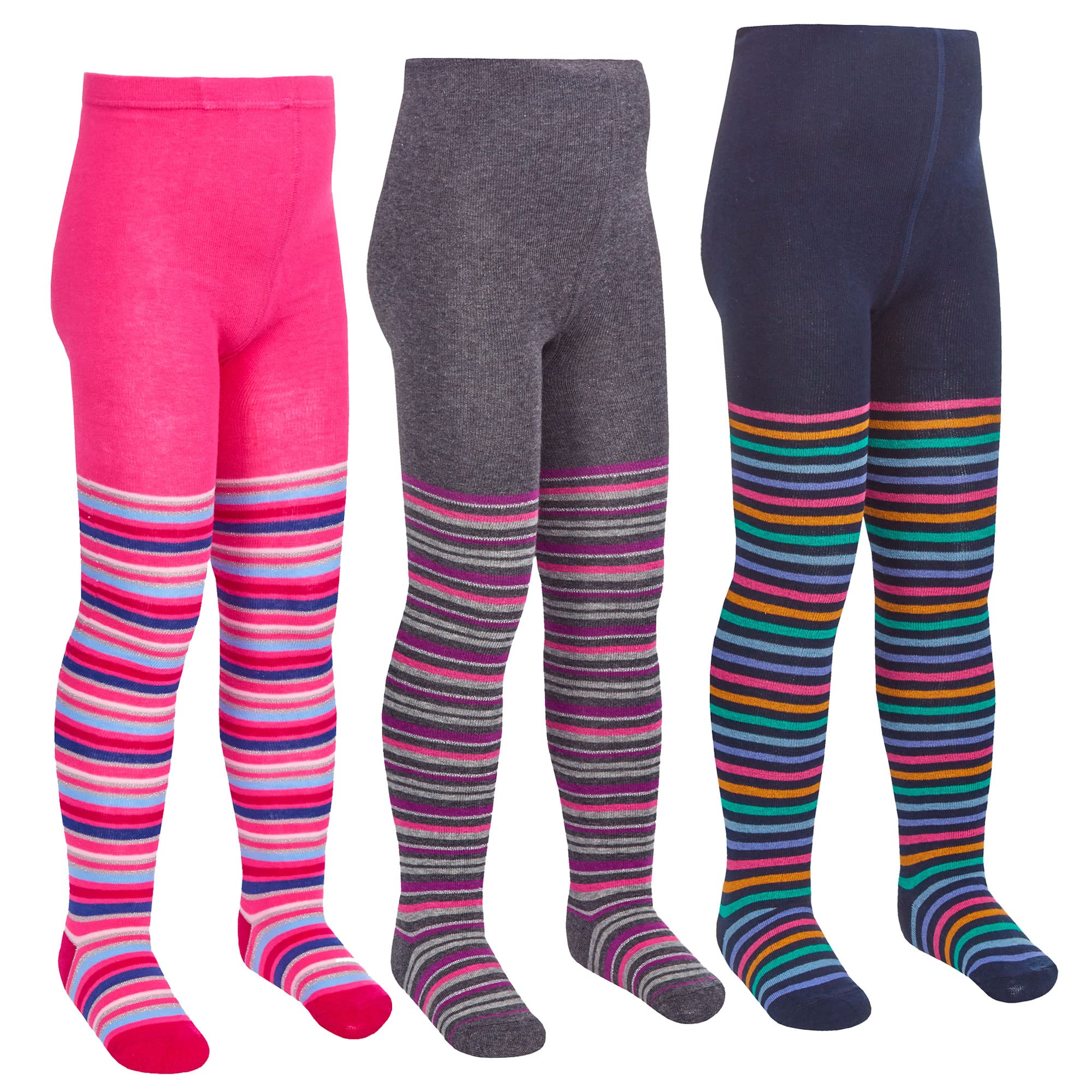 Metzuyan Girls Stripes - 3 Pairs 3 Pairs Kids Cotton Rich Designer Tights Colourful Stripes 2-3 Years