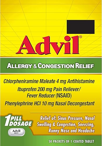 Miniatura 10 de Advil Tabletas para aliviar la alergia y la congestión, analgésico, reductor de fiebre y alivio de alergias con ibuprofeno, fenilefrina HCl y