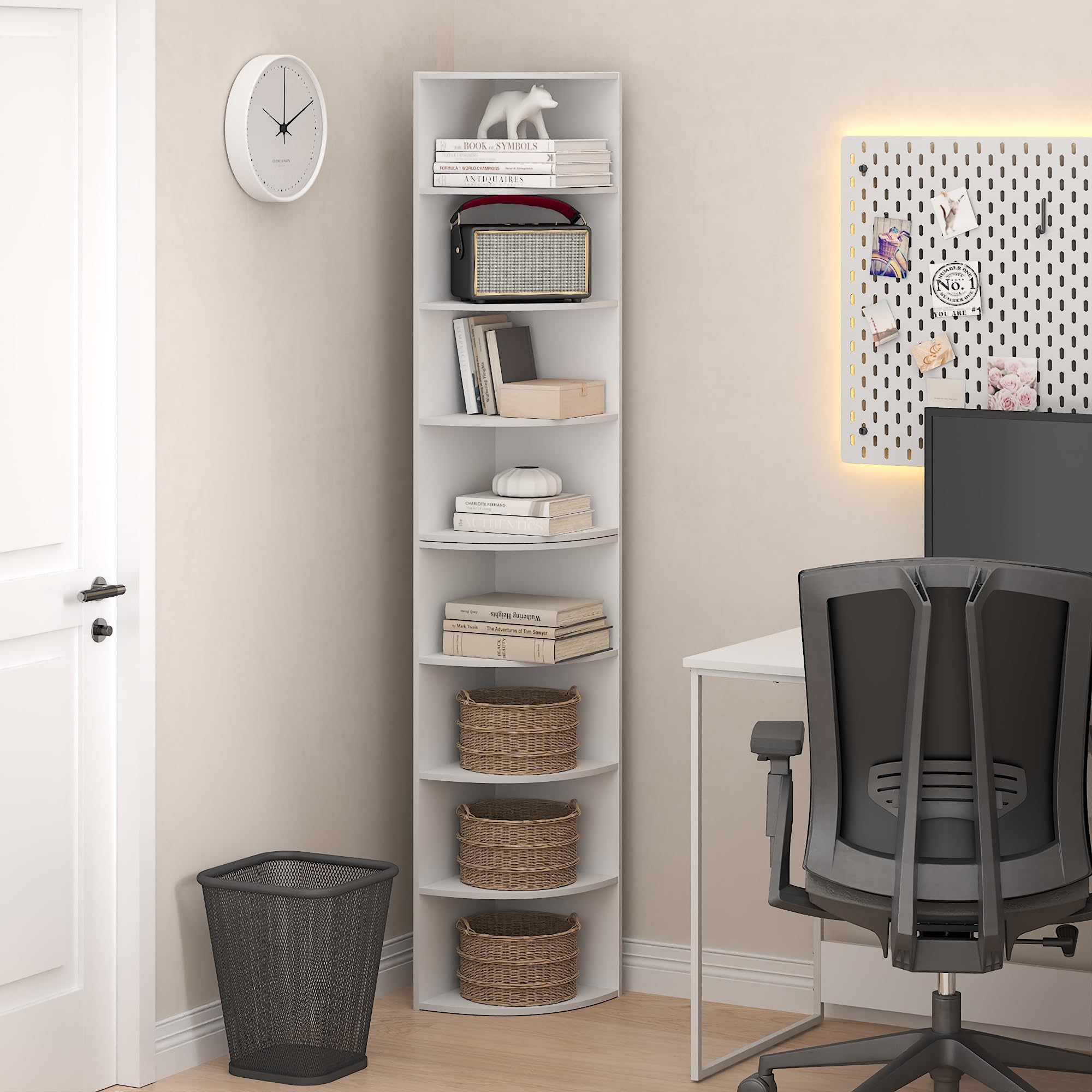 Furinno ECON Mensola Angolare, Libreria Angolare A 8 Ripiani, Scaffale Portaoggetti, Scaffale Espositivo, Libreria, Per Organizzazione E Contenimento In Soggiorno, Ufficio Domestico, Bianco