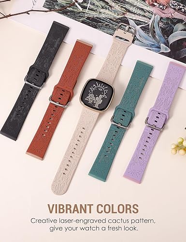 Miniatura 4 de TOYOUTHS Compatible con Fitbit SenseSense 2 BandVersa 3Versa 4 Correa de reloj para mujeres y hombres, correa deportiva de silicona suave grabada