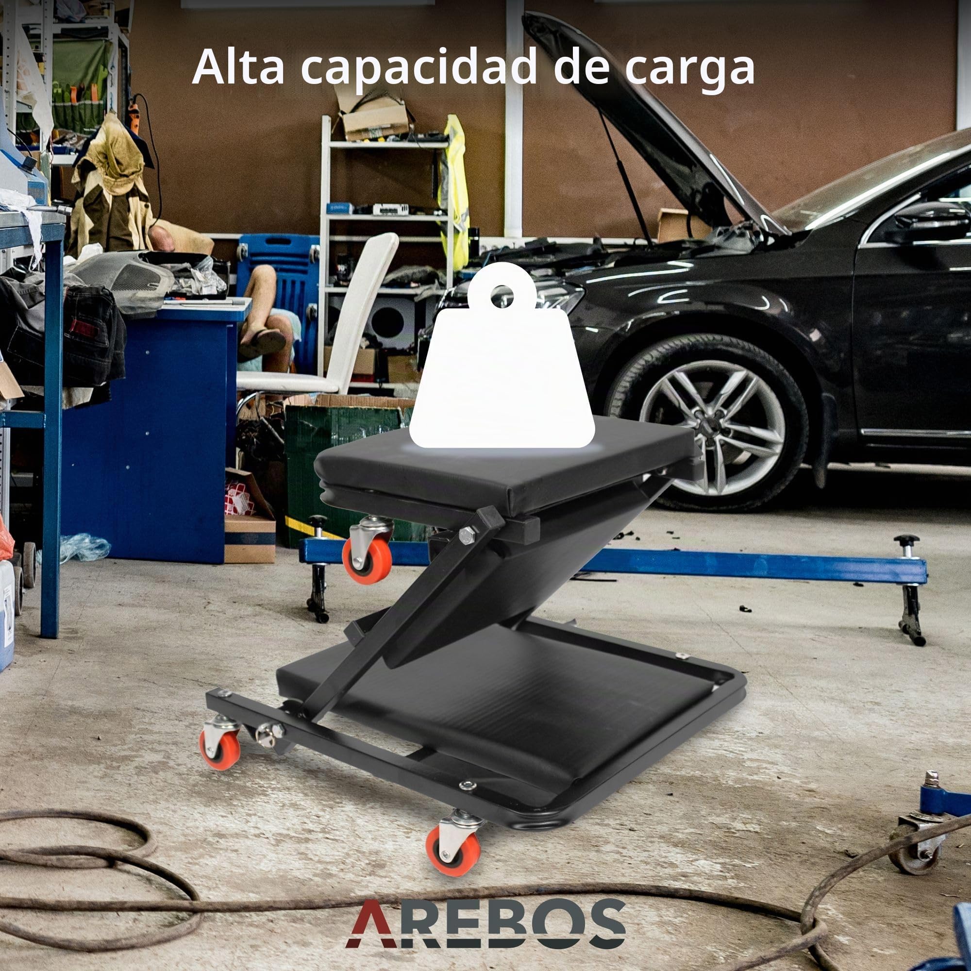 Arebos Tablero de Rodillos de Taller 2 en 1 de Montaje | Función de Asiento y Tumbona | 6 giratoria con Ruedas giratorias de 360 ​​° | Puede Cargar hasta 150 kg