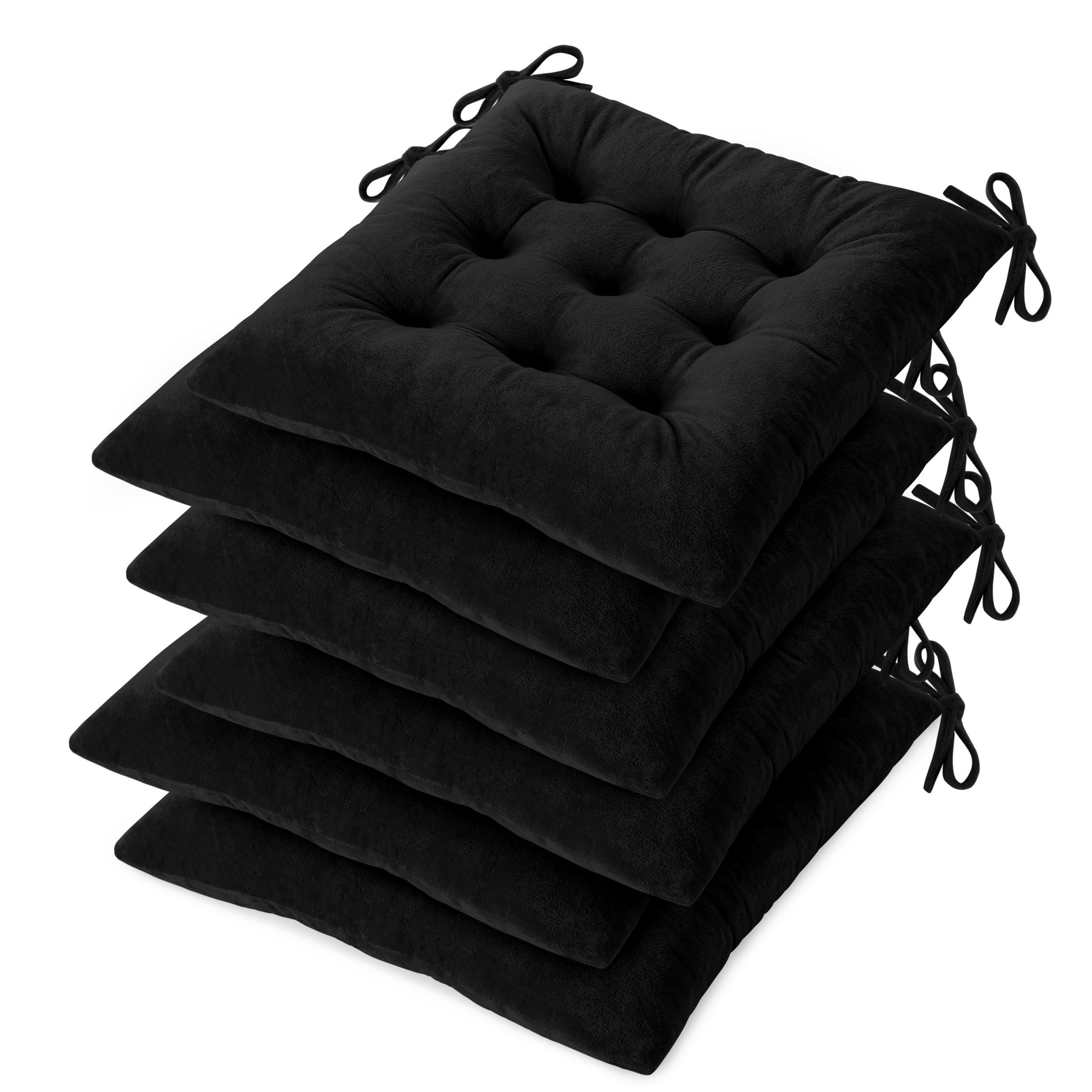 OVOV Kitchen Chair Cushions Set of 6 for Dining Room 15.5"x15.5" Black