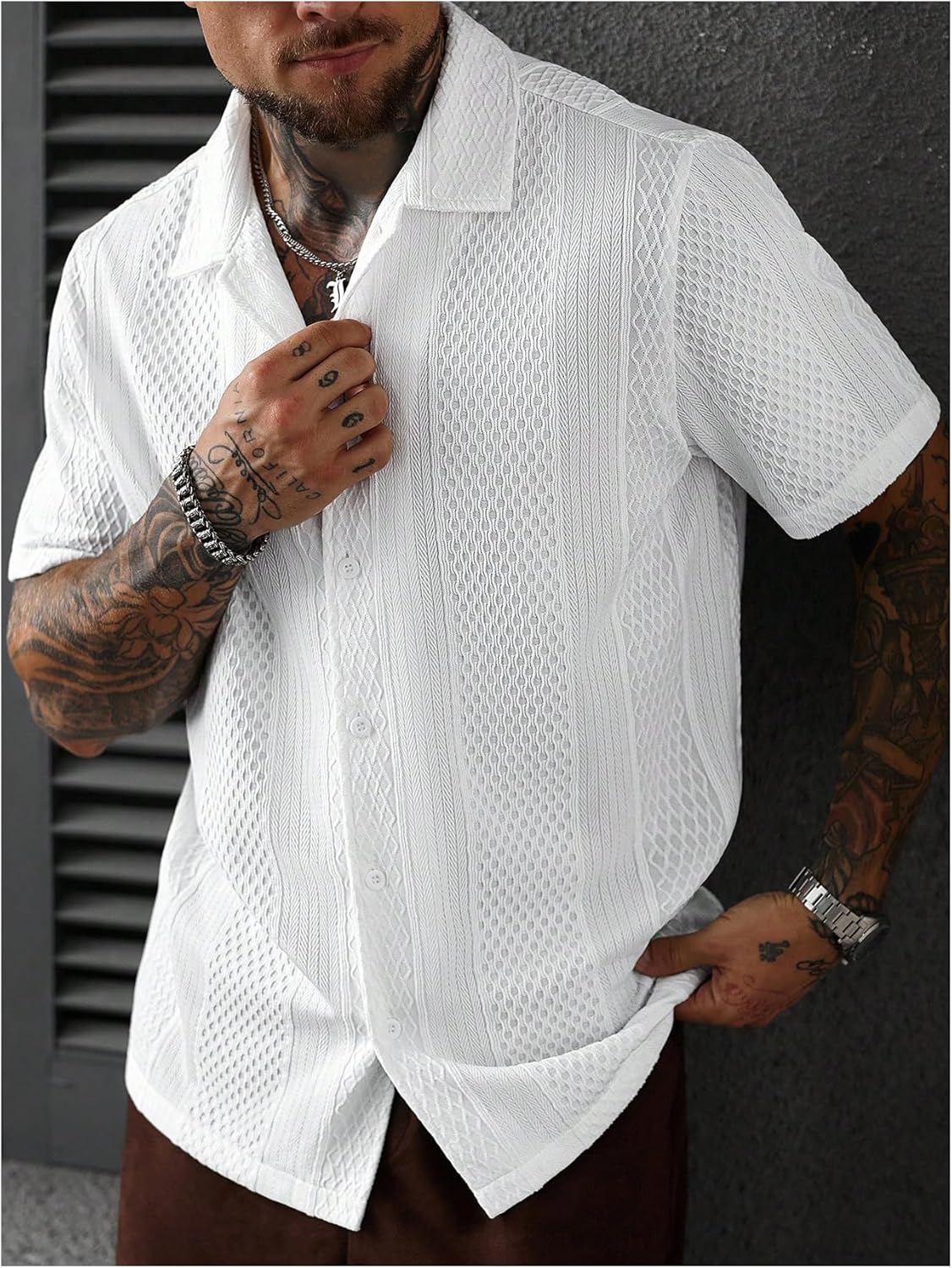 SOLY HUX Men's Knit Button Down Shirts Short Sleeve Casual Shirt Summer Beach Tops - Image 2