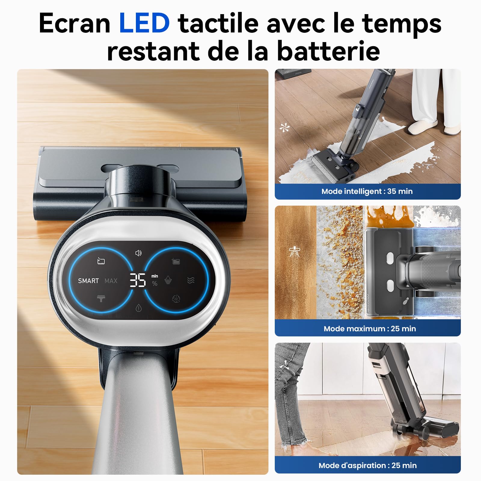 Proscenic F20A Aspirateur Laveur sans Fil,Aspirateur Eau et Poussière, Aspirateur Balai sans Fil Humide et Sec,2L Réservoir,Autonettoyant,Léger,écran LED,pour Nettoyer Les Saletés Collantes,Sols Durs