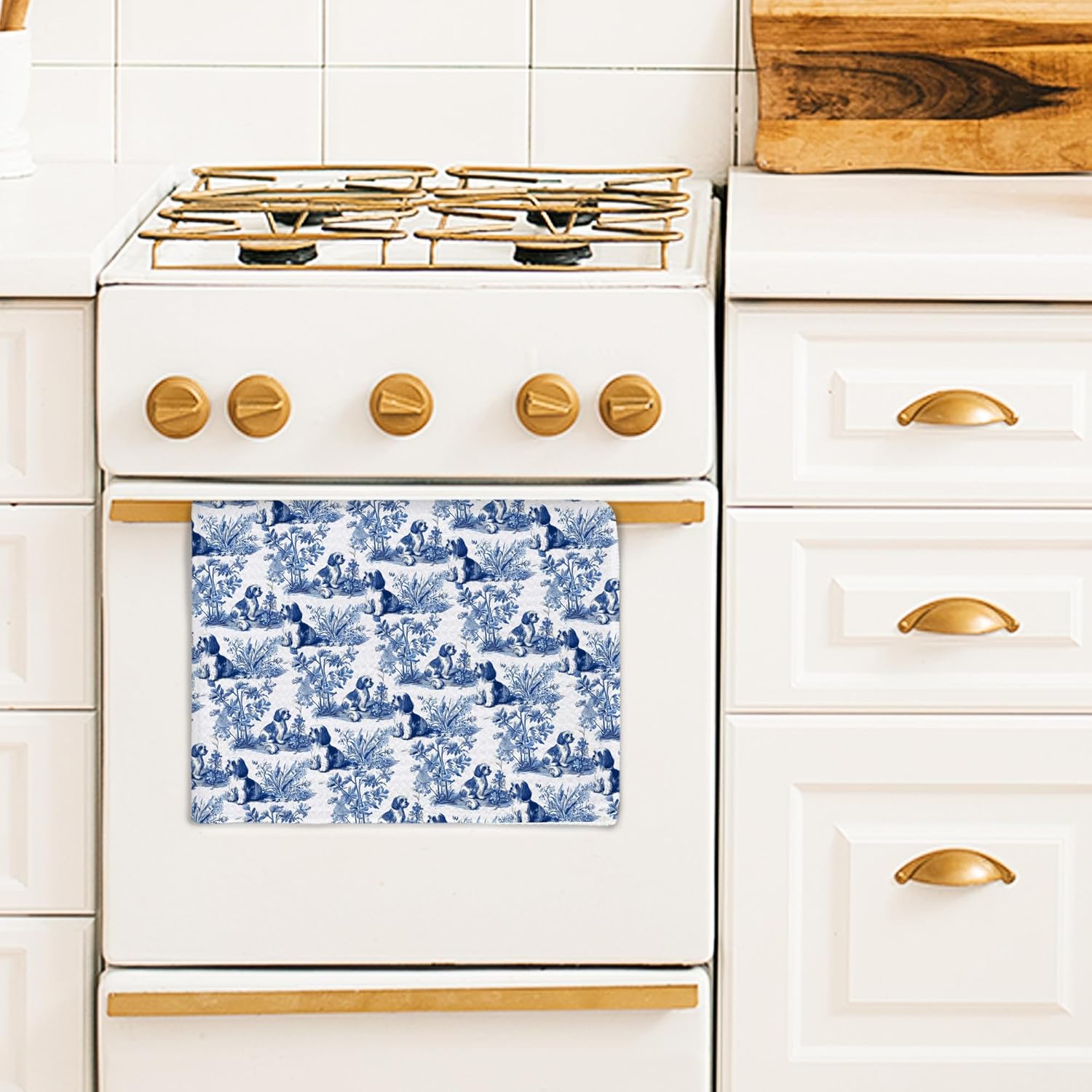 Chinoiserie Shih Tzu Kitchen Towels, Shih Tzu Gifts for Women Hand Towels for Bathroom Decor, Shihtzu Gifts, Blue and White Grandmillennial Dog Dishcloths Dish Towel for Kitchen 16x24 Inches - Image 3