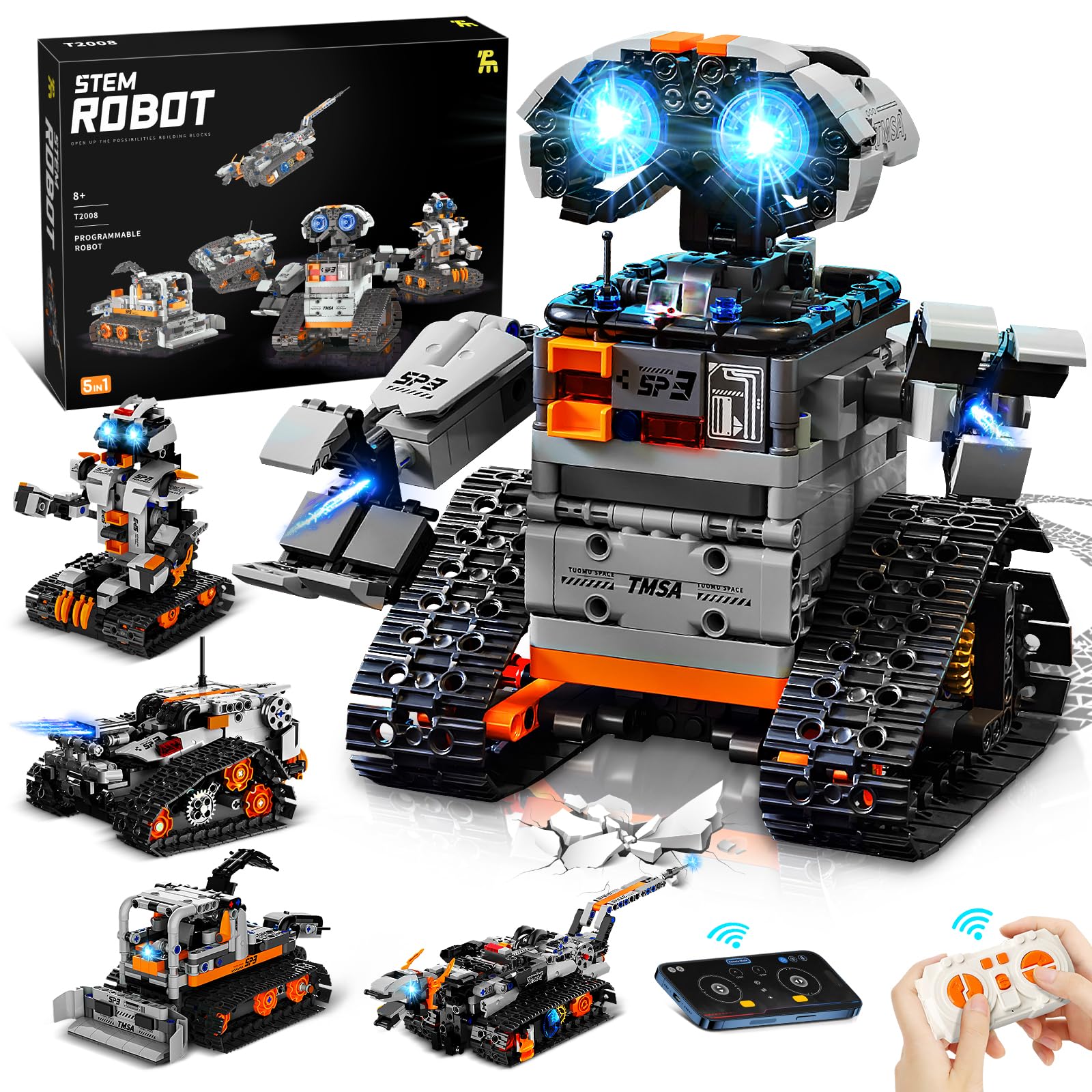 YOOHBERRYS Technic Robot Telecomandati per Bambini, 5-in-1 Kit di Costruzione di Robot Programmabile con App e Telecomando, Regalo Educativo per Ragazzi e Ragazze Dagli 6 ai 12 anni (Grigio)